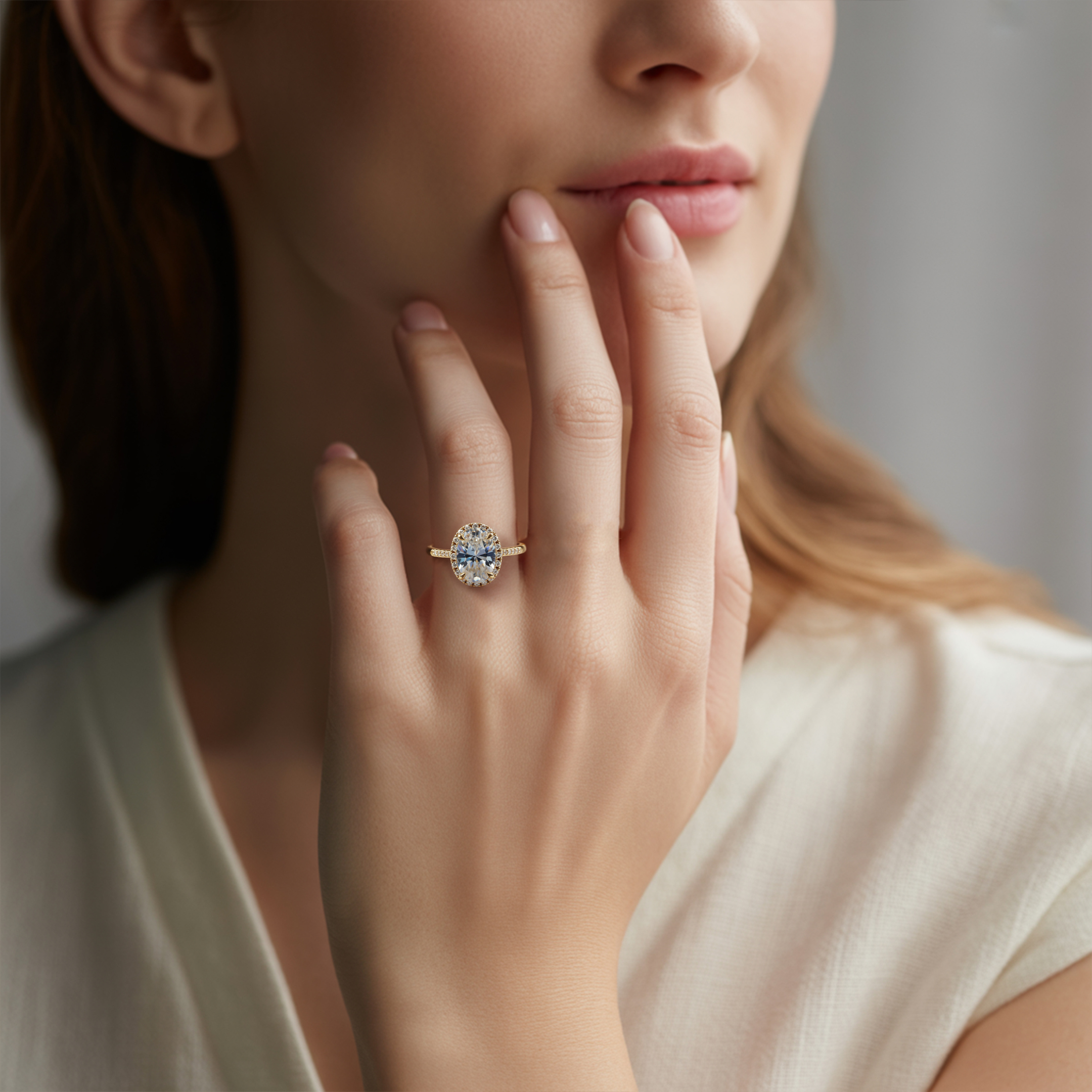 オパライン - ヘイロー モアッサナイト リング