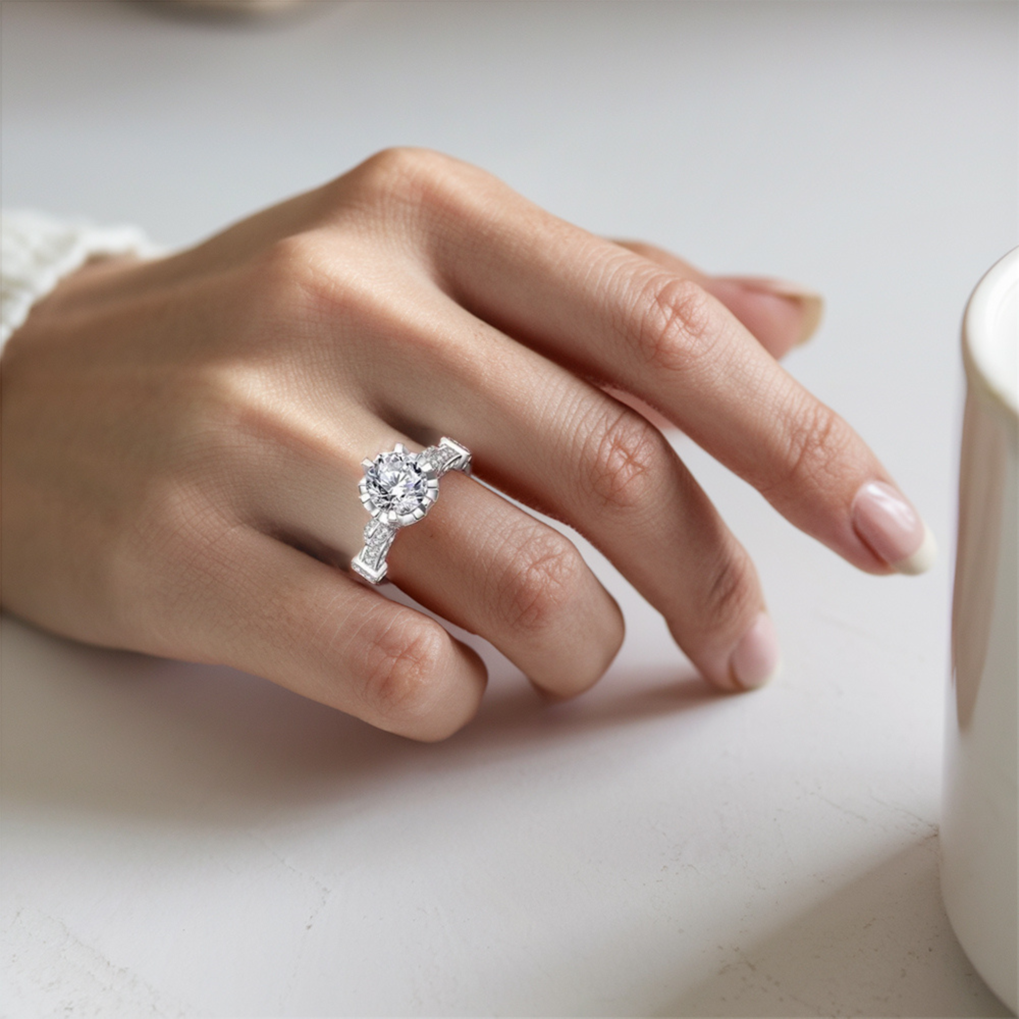 ヴィンテージ ラウンドカット モアッサナイト アクセントリング