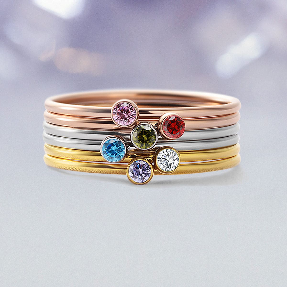 Personalized Family Birthstones Stackable Ring - Stainless Steel