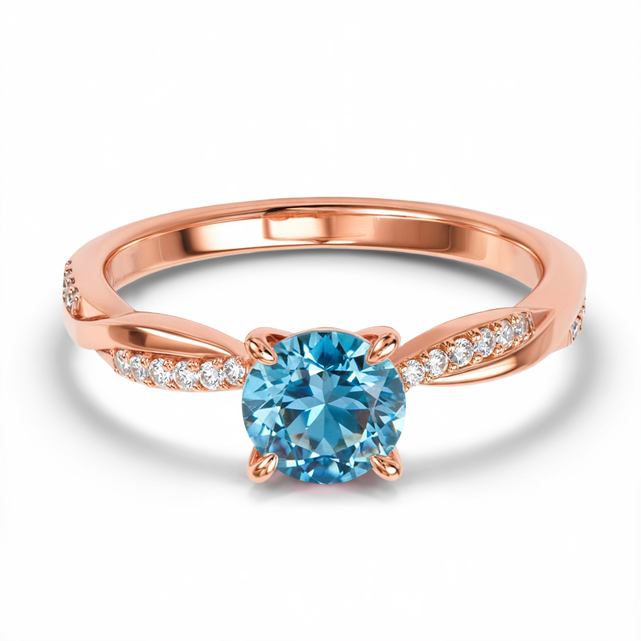 ツイストバンド 1CT ラウンドカット ブルーモアサナイトリング