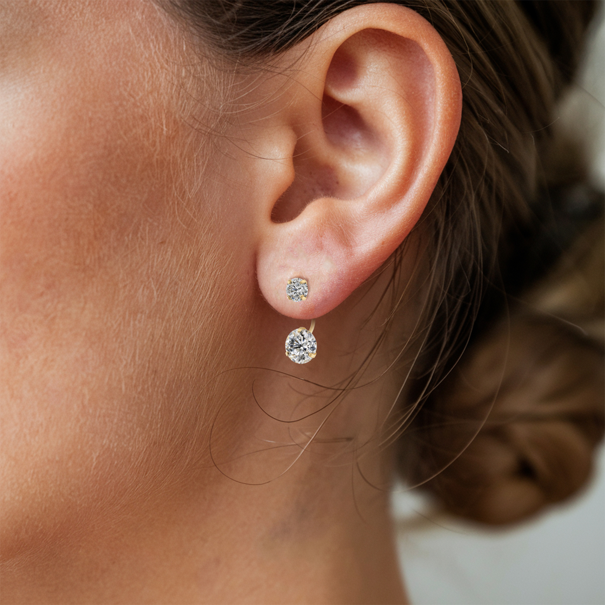 デュアルストーン ゴールド ドロップイヤリング