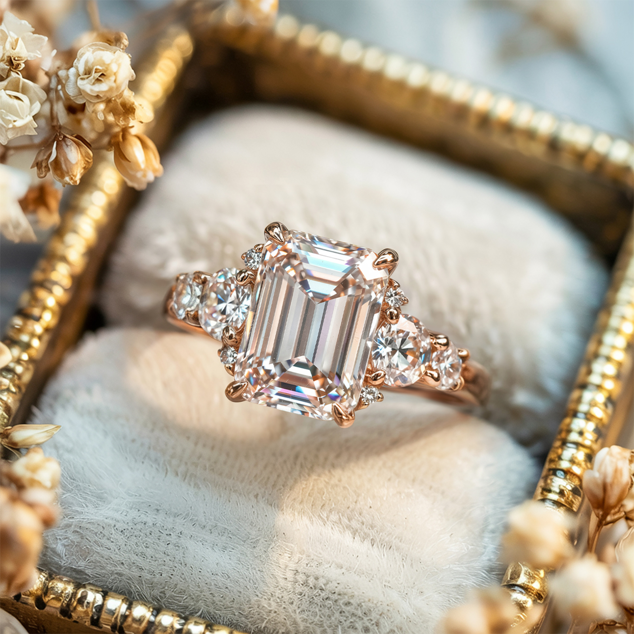 <The Bella Jewel 1CT Emerald Cut Moissanite Ring>ベラジュエル 1CT エメラルドカット モアッサナイトリング