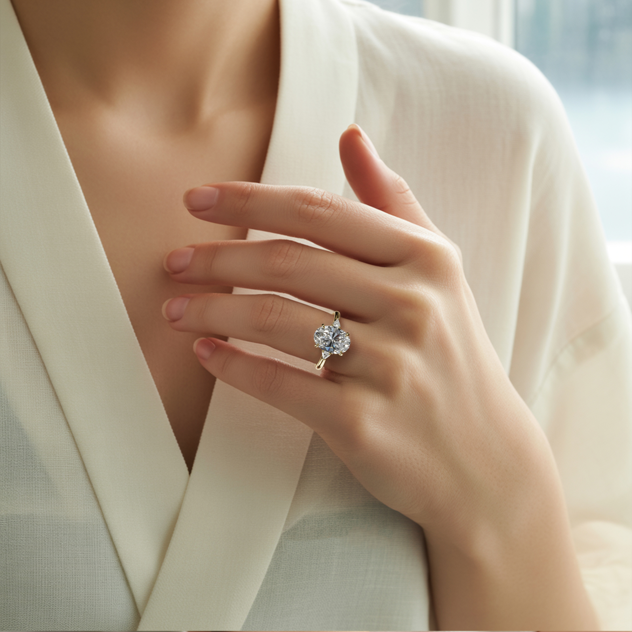 The Opaline - Three Stone Moissanite Ring