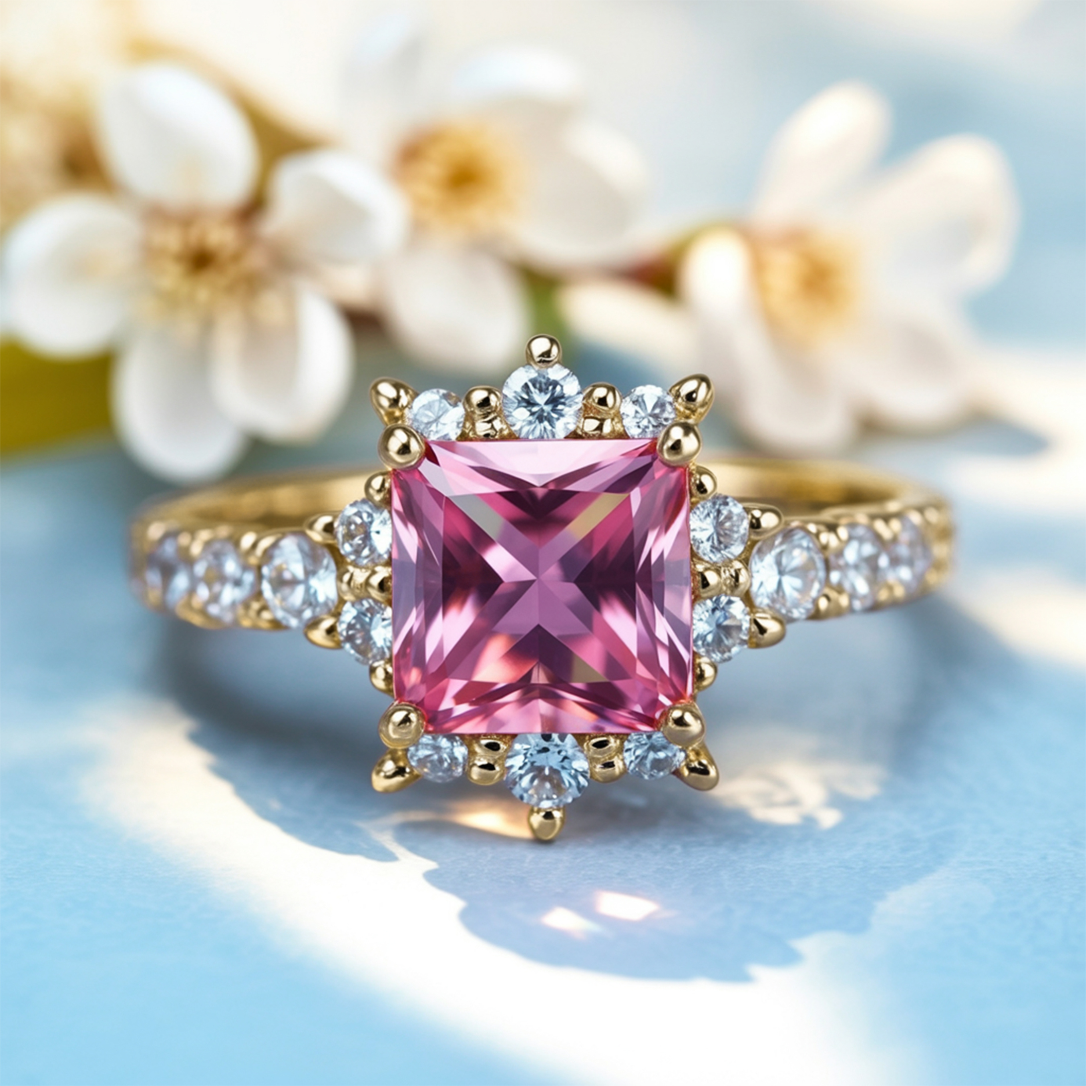 カテリーナ 1CT プリンセスカット ピンクモアサナイトリング