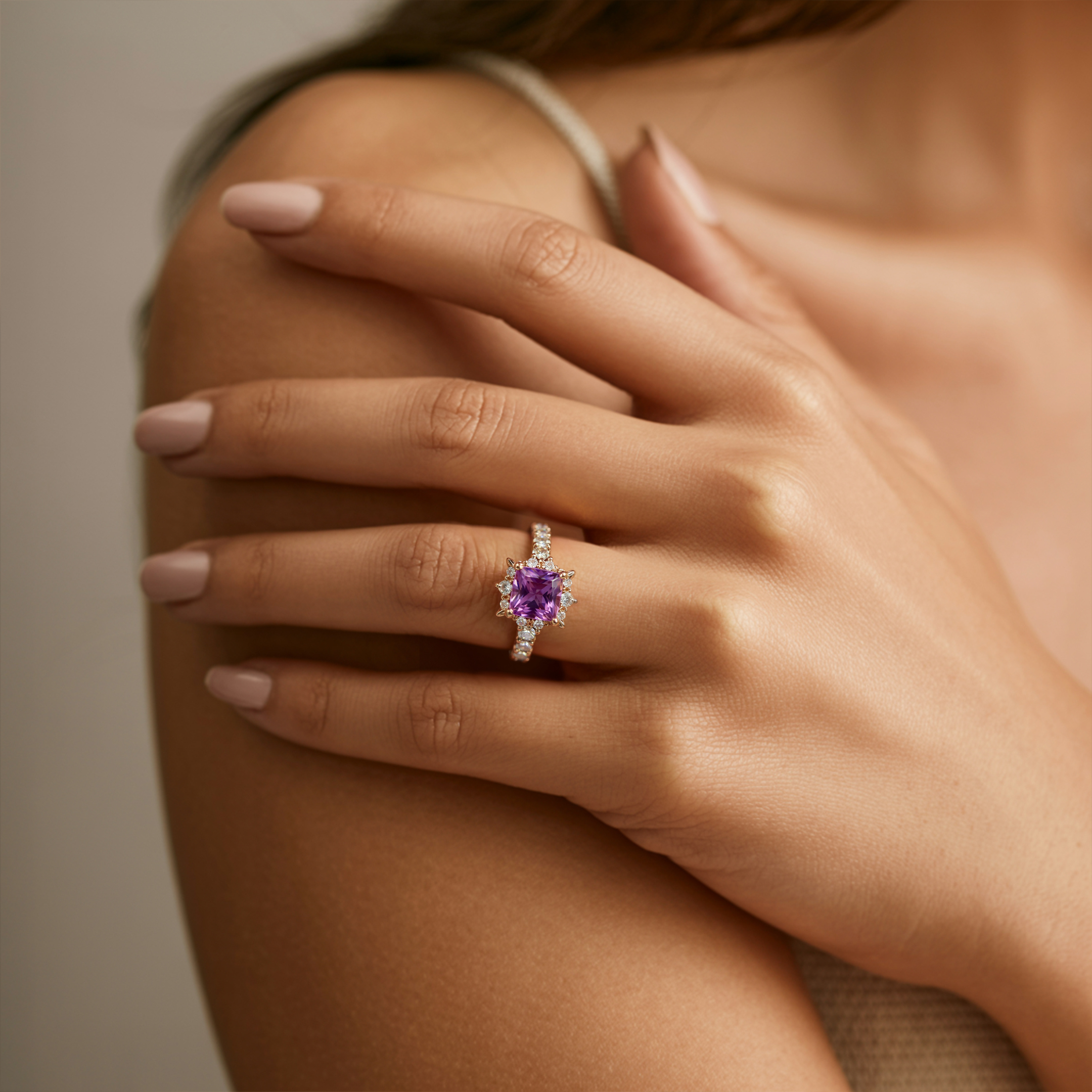 カテリーナ 1CT プリンセスカット パープル モアッサナイト リング