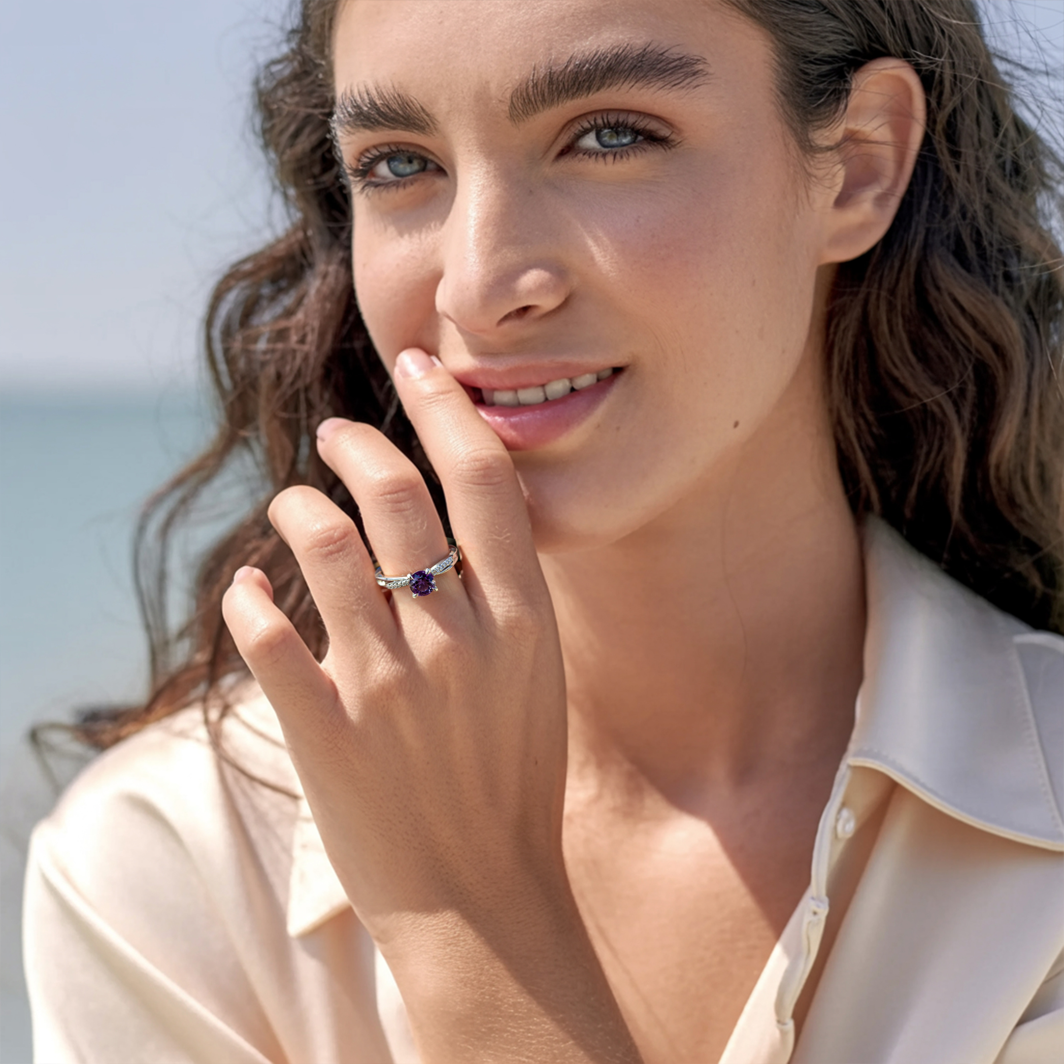 ツイストバンド 1CT ラウンドカット パープル モアッサナイトリング