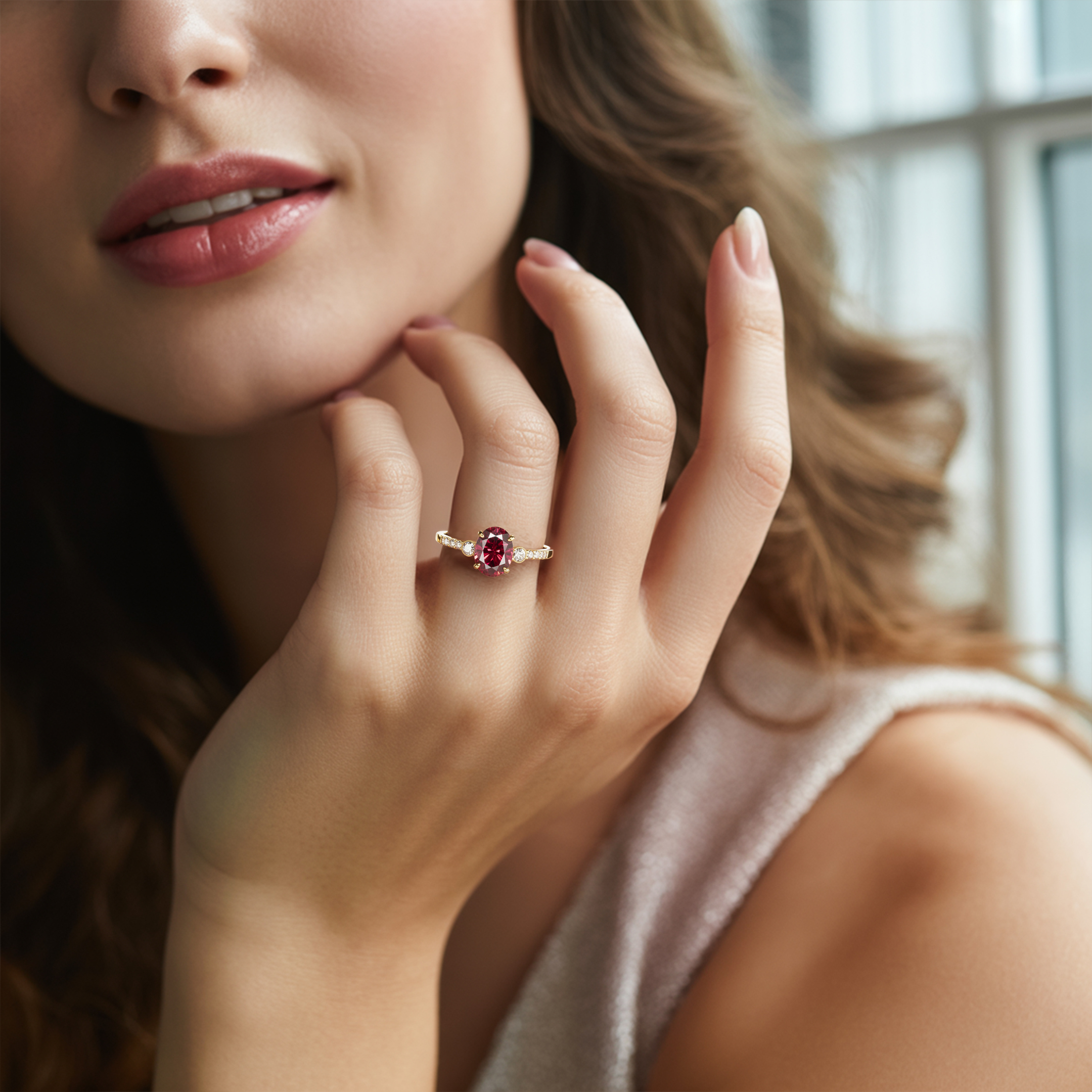 Luna 2CT オーバルカット レッドモアサナイトリング | 未来の妻へ