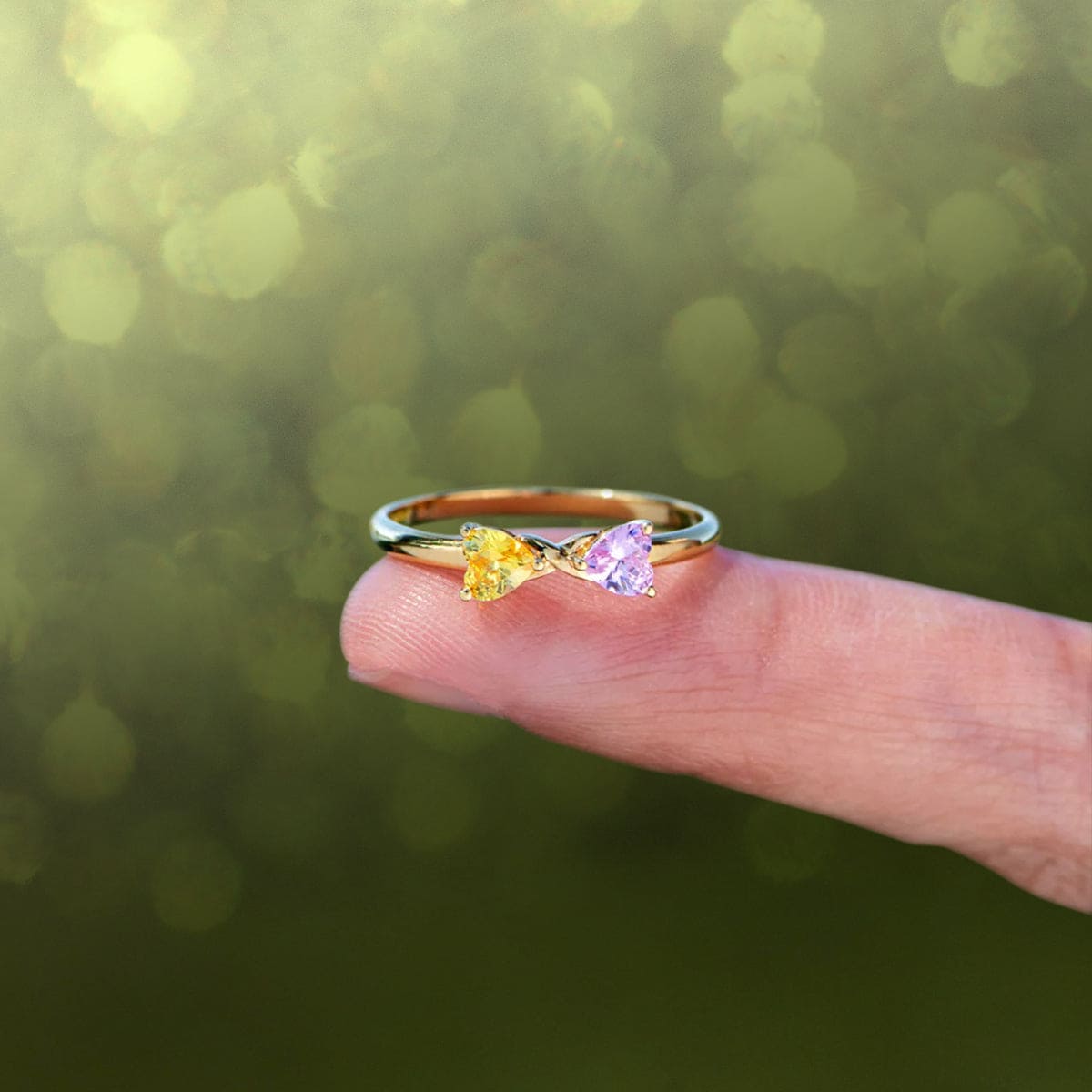 パーソナライズされた二つのハート誕生石リング - S925スターリングシルバー