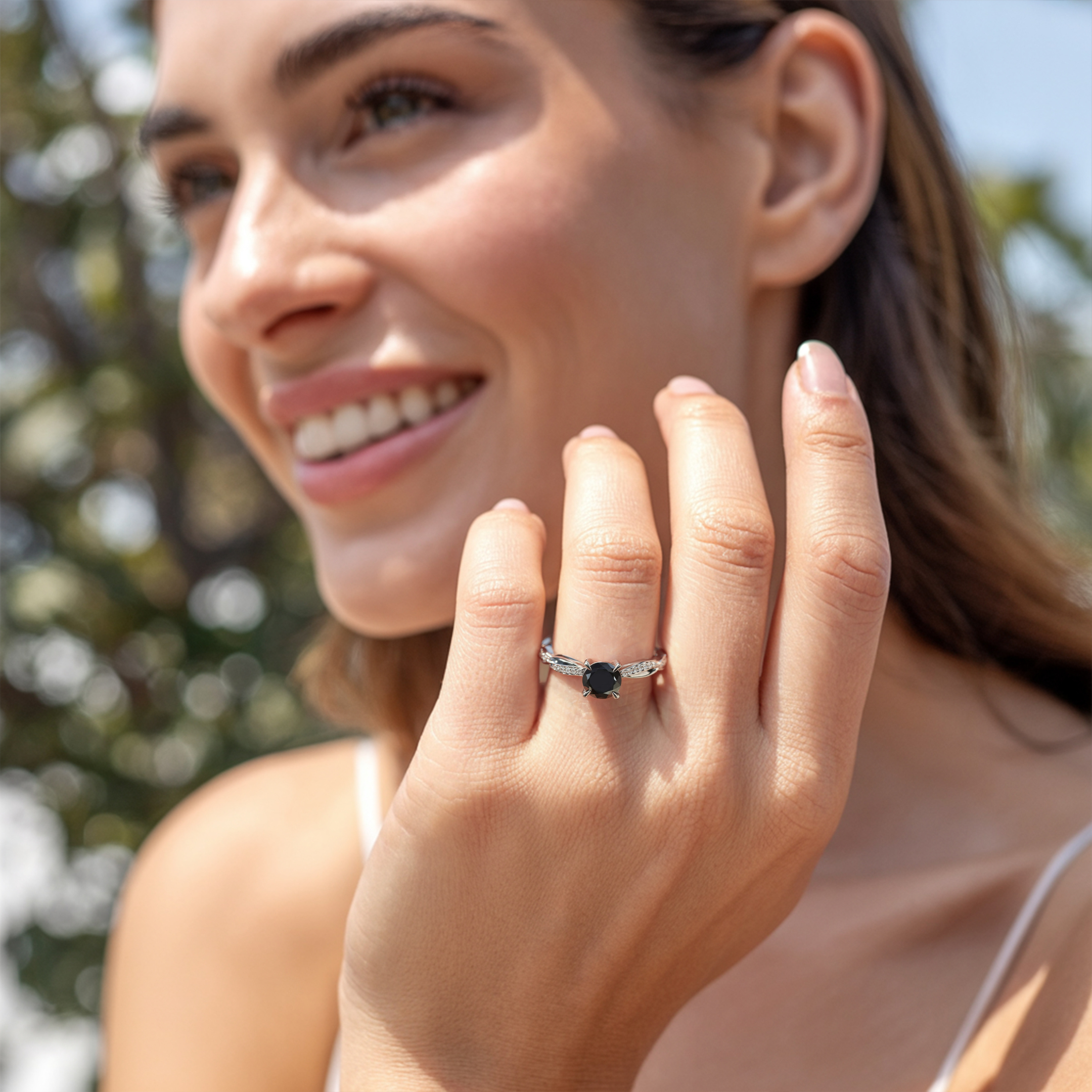 ツイストバンド 1CT ラウンドカット ブラックモアサナイトリング