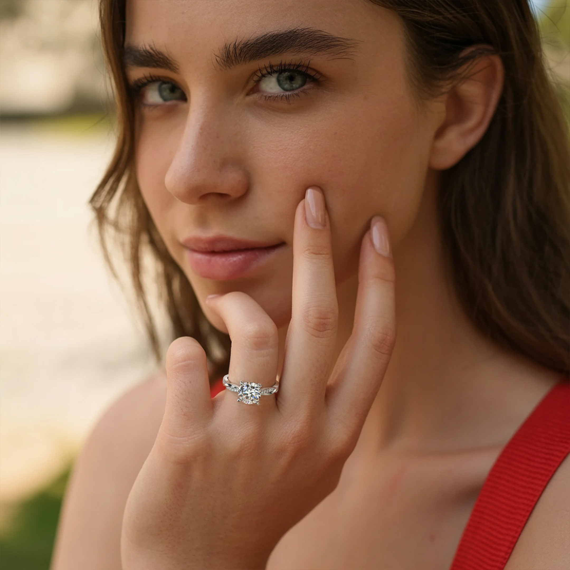 ツイストバンド 3CT ラウンドカット モアッサナイトリング