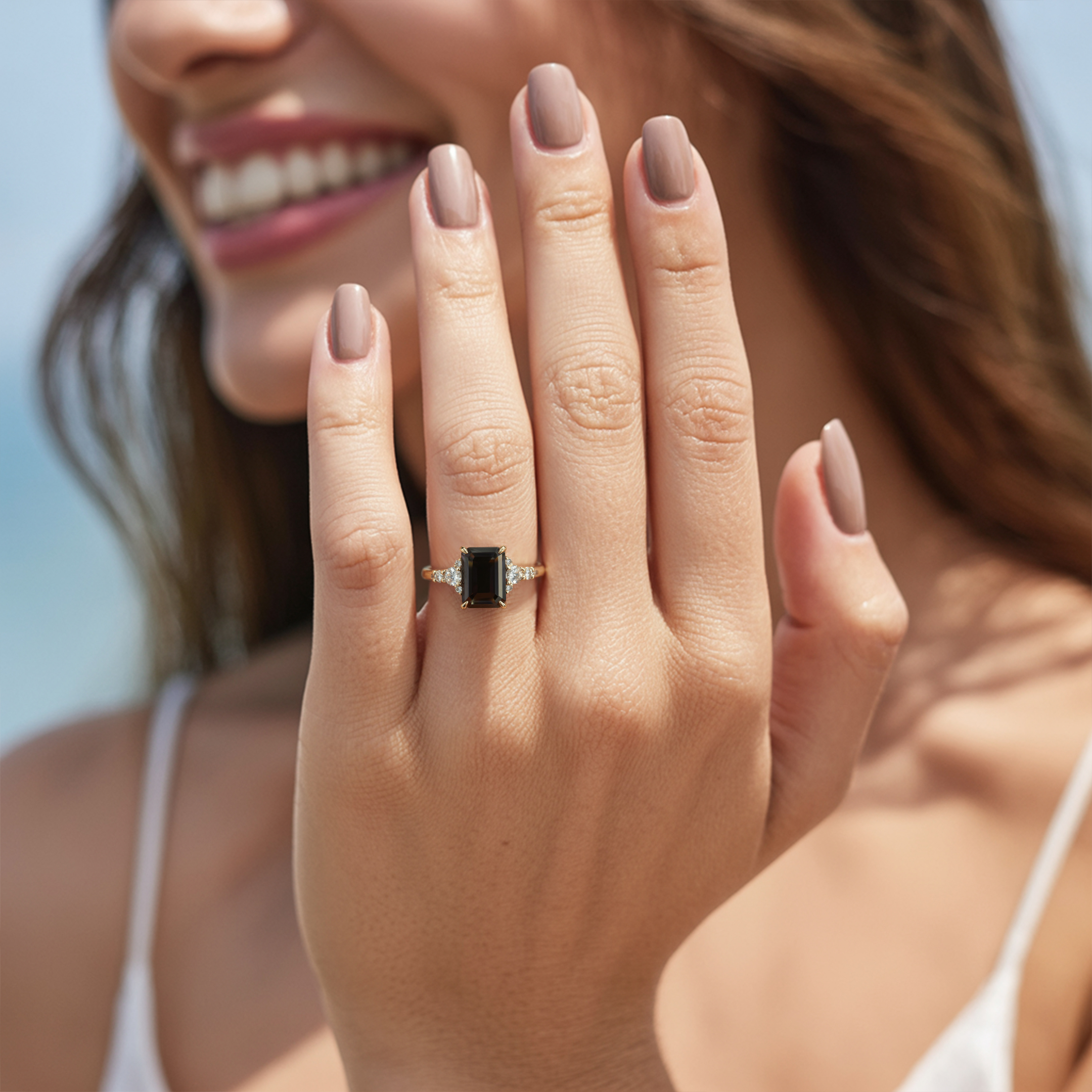 ベラ ジュエル 3CT エメラルドカット ブラックモアサナイトリング