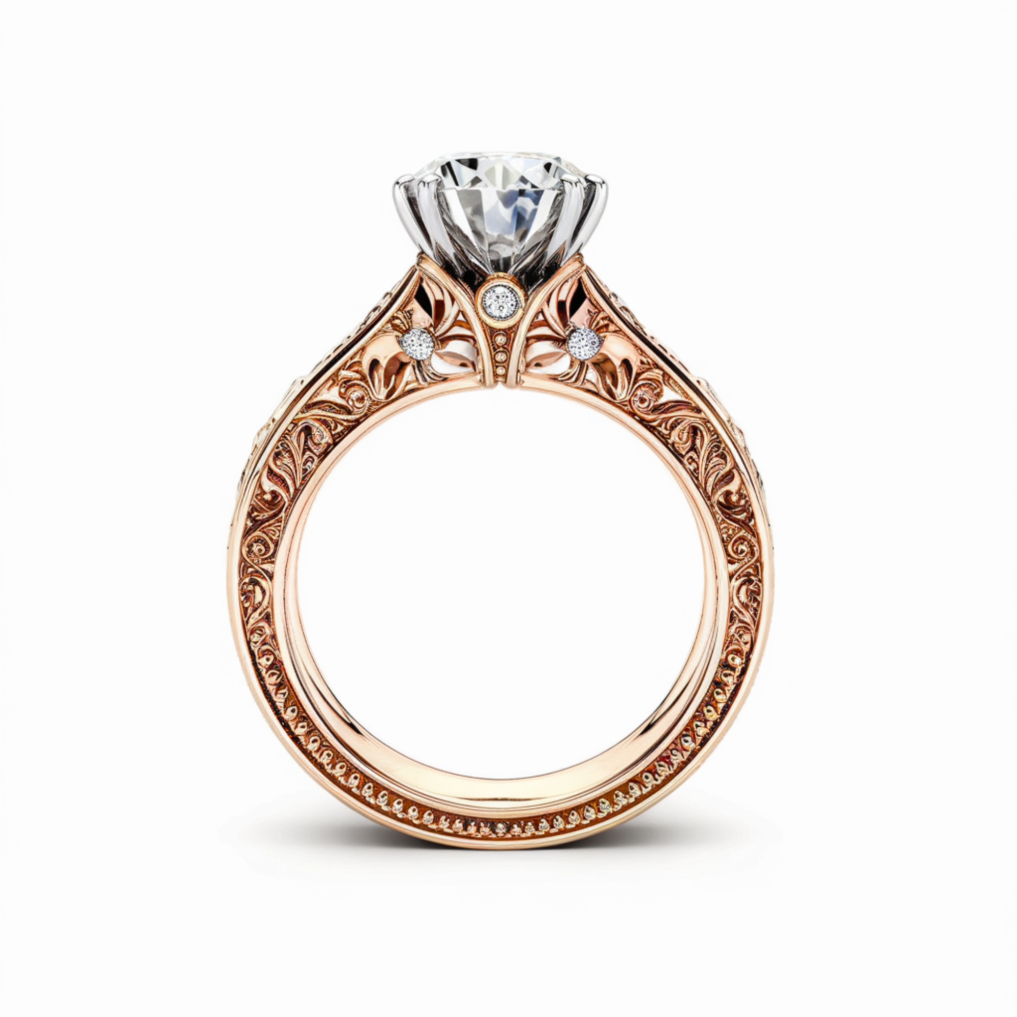 ヴィンテージ 繊細 ラウンドカット ダイヤモンドリング