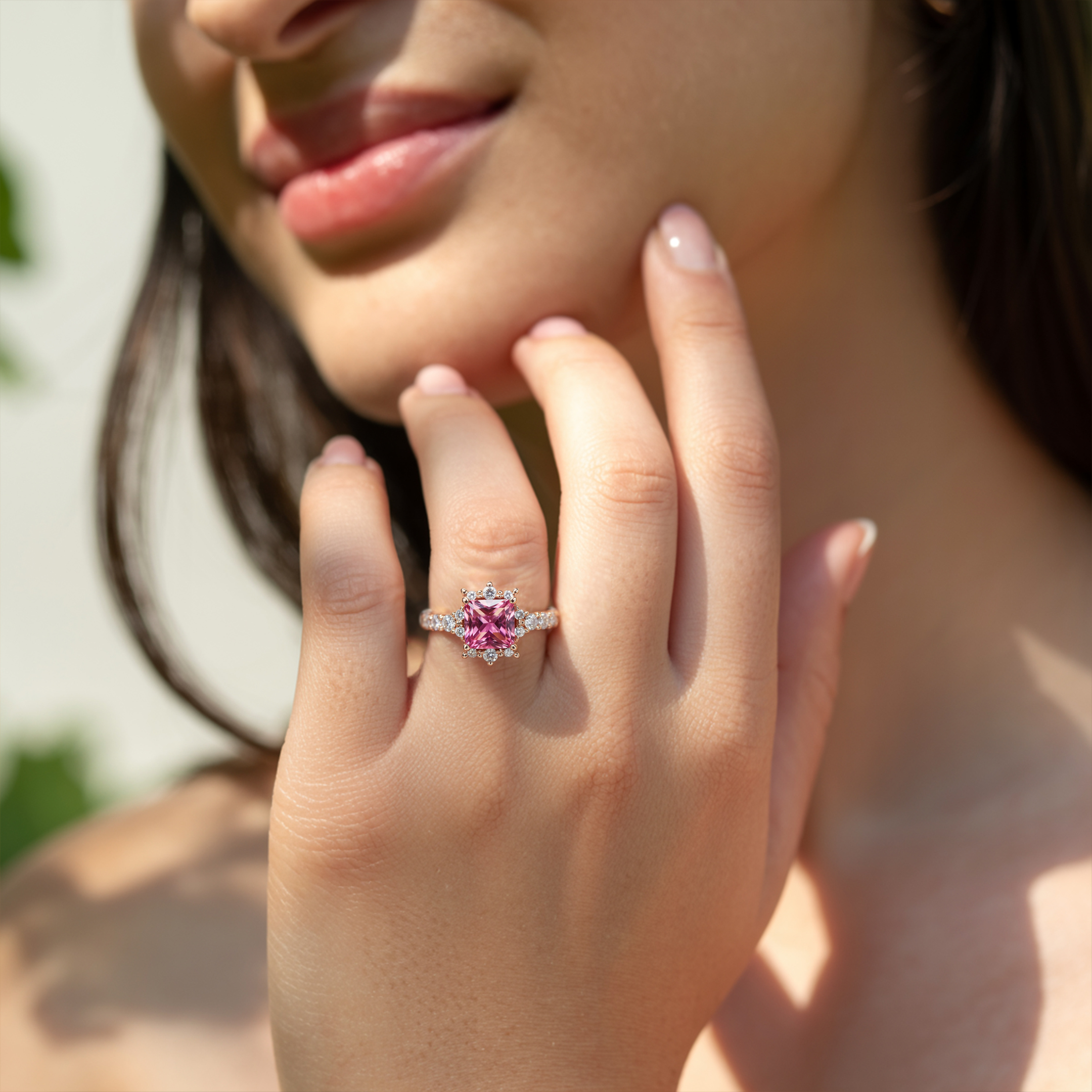 カテリーナ 1CT プリンセスカット ピンクモアサナイトリング