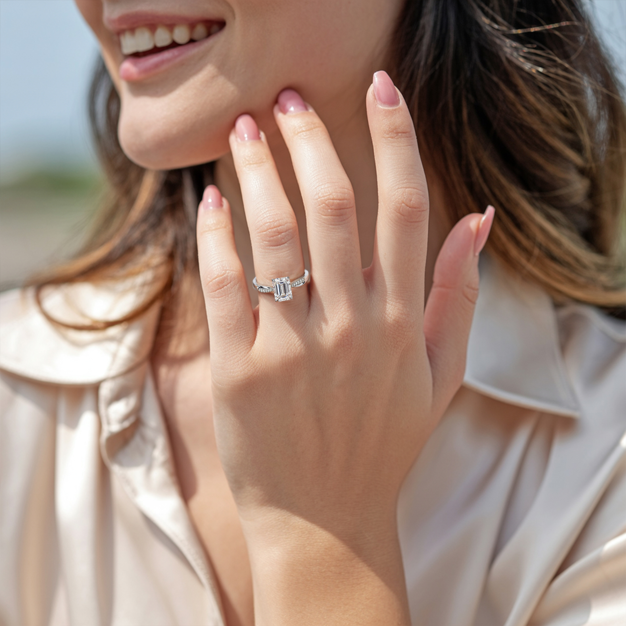 ツイストバンド 1CT エメラルドカット モアッサナイトリング