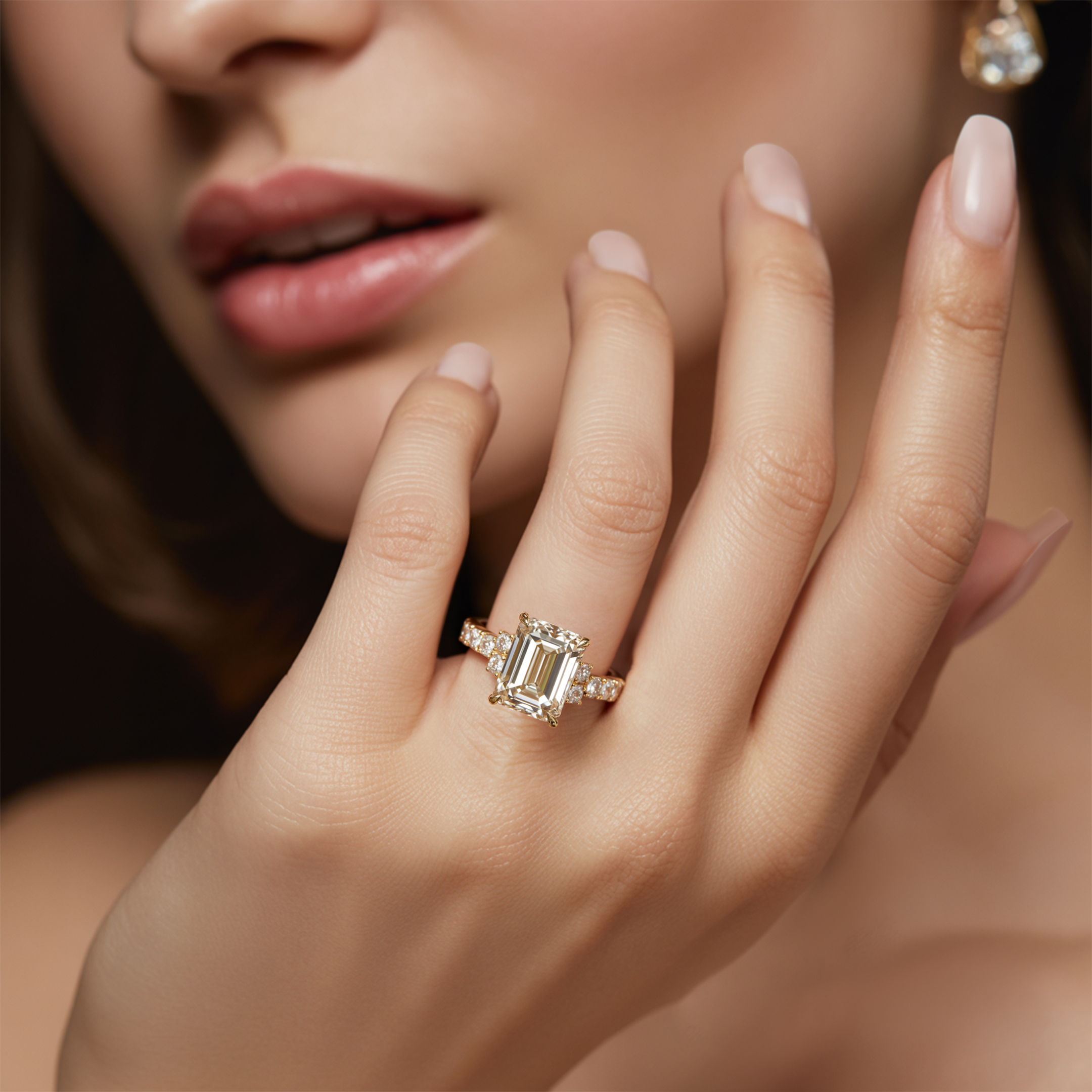 アデリナ・レイ 4CT エメラルドカット モアッサナイトリング