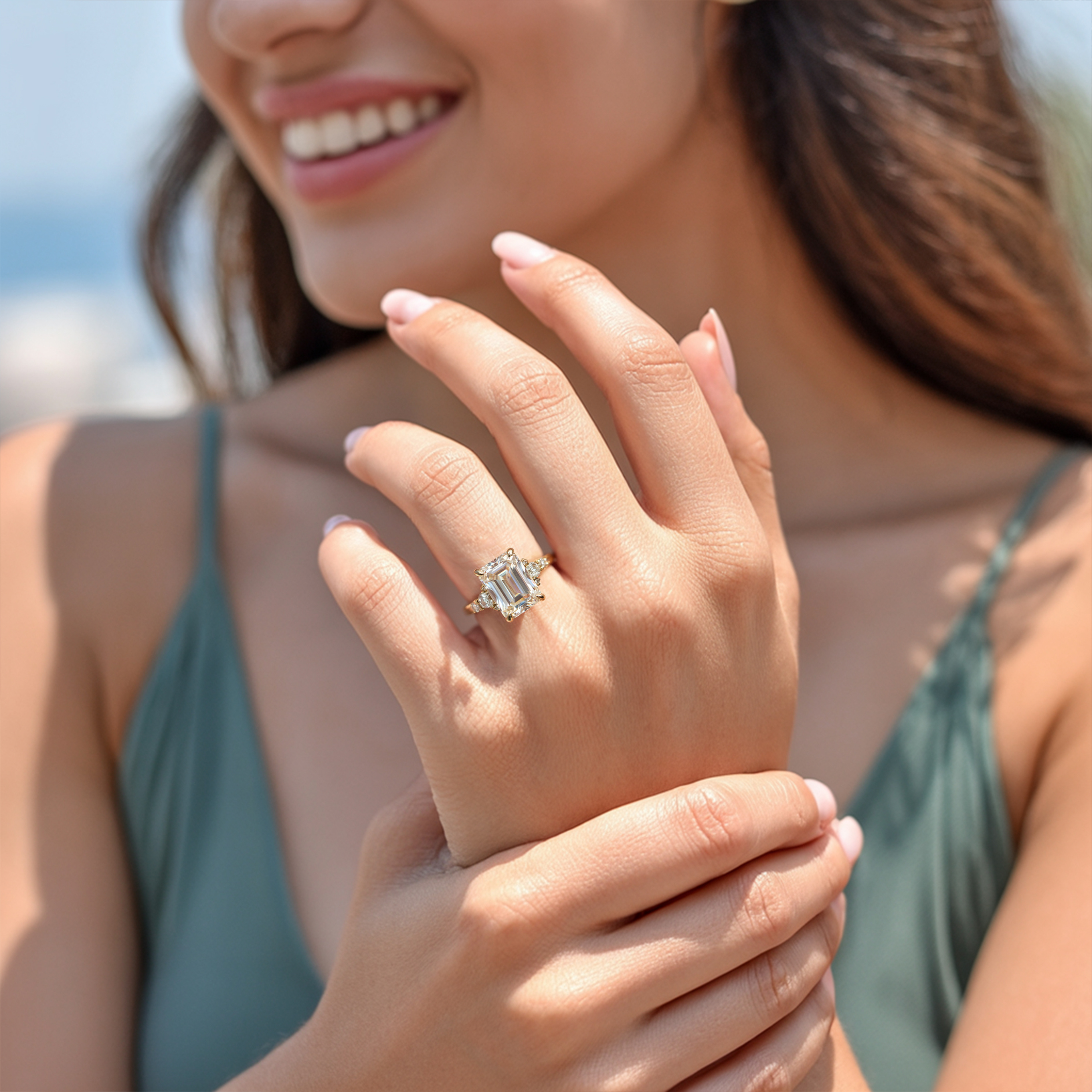 <p>The Bella Jewel 4CT エメラルドカット モアッサナイトリング</p>