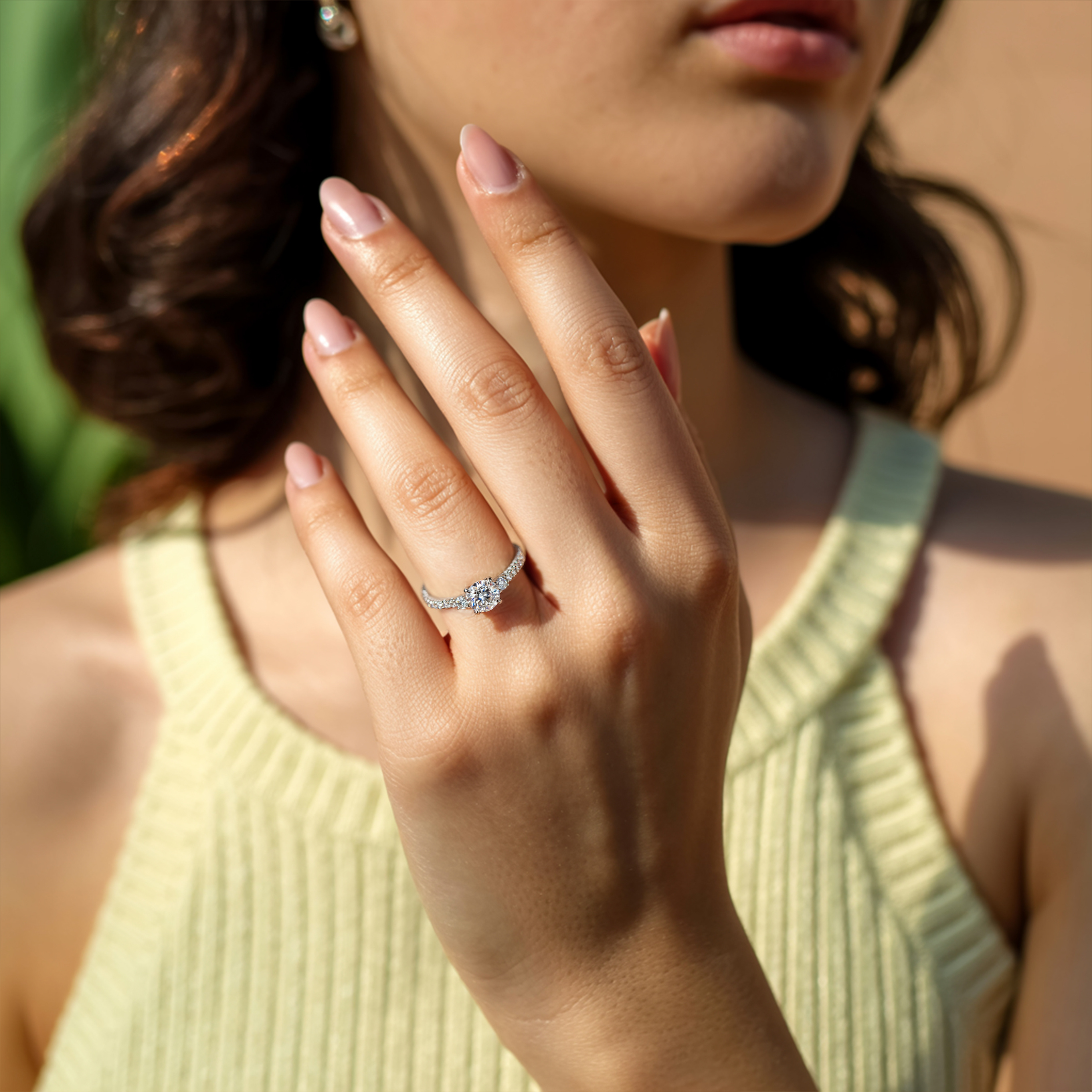 1CT ラウンドカット スリーストーン モアッサナイトリング