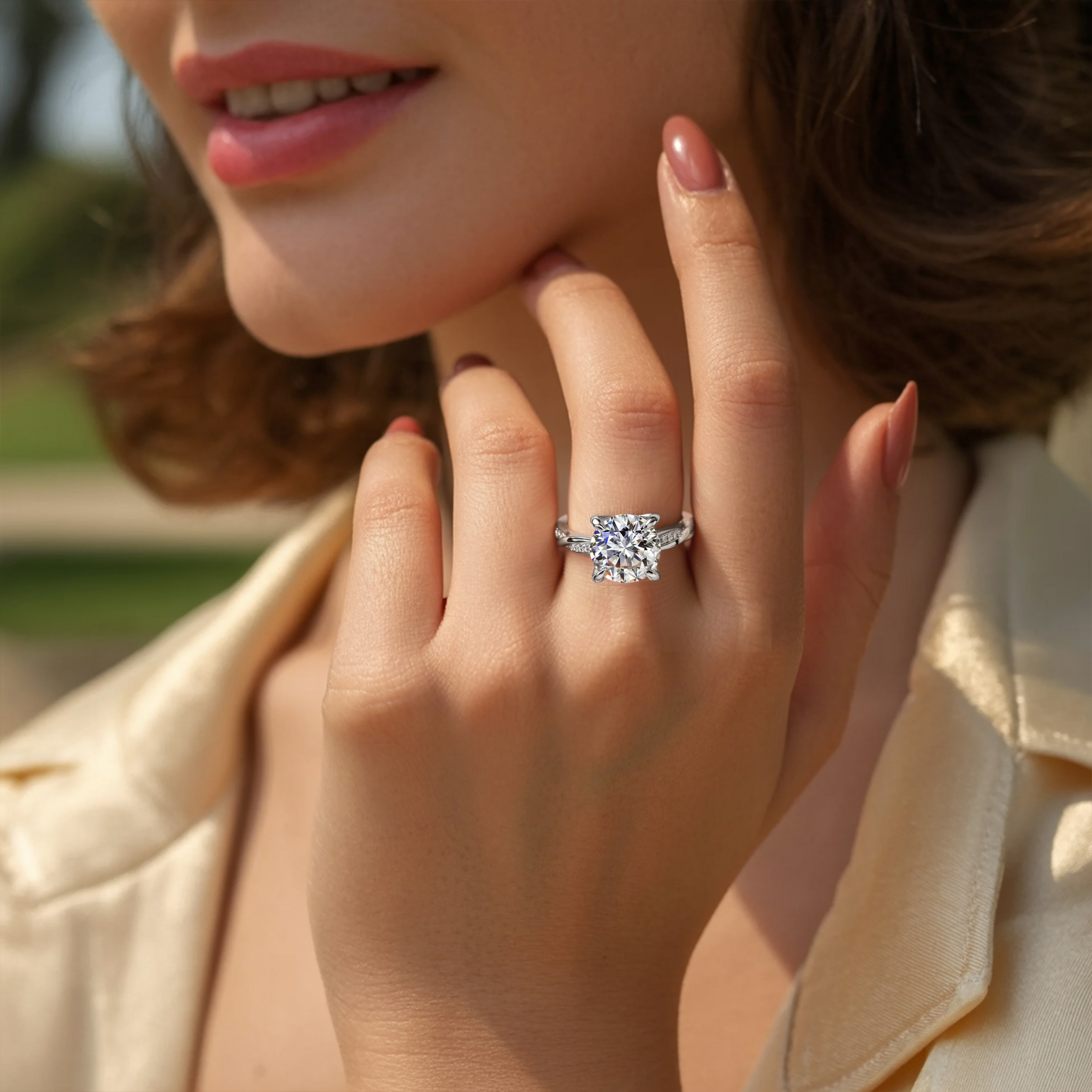 ツイストバンド 5CT ラウンドカット モアッサナイトリング