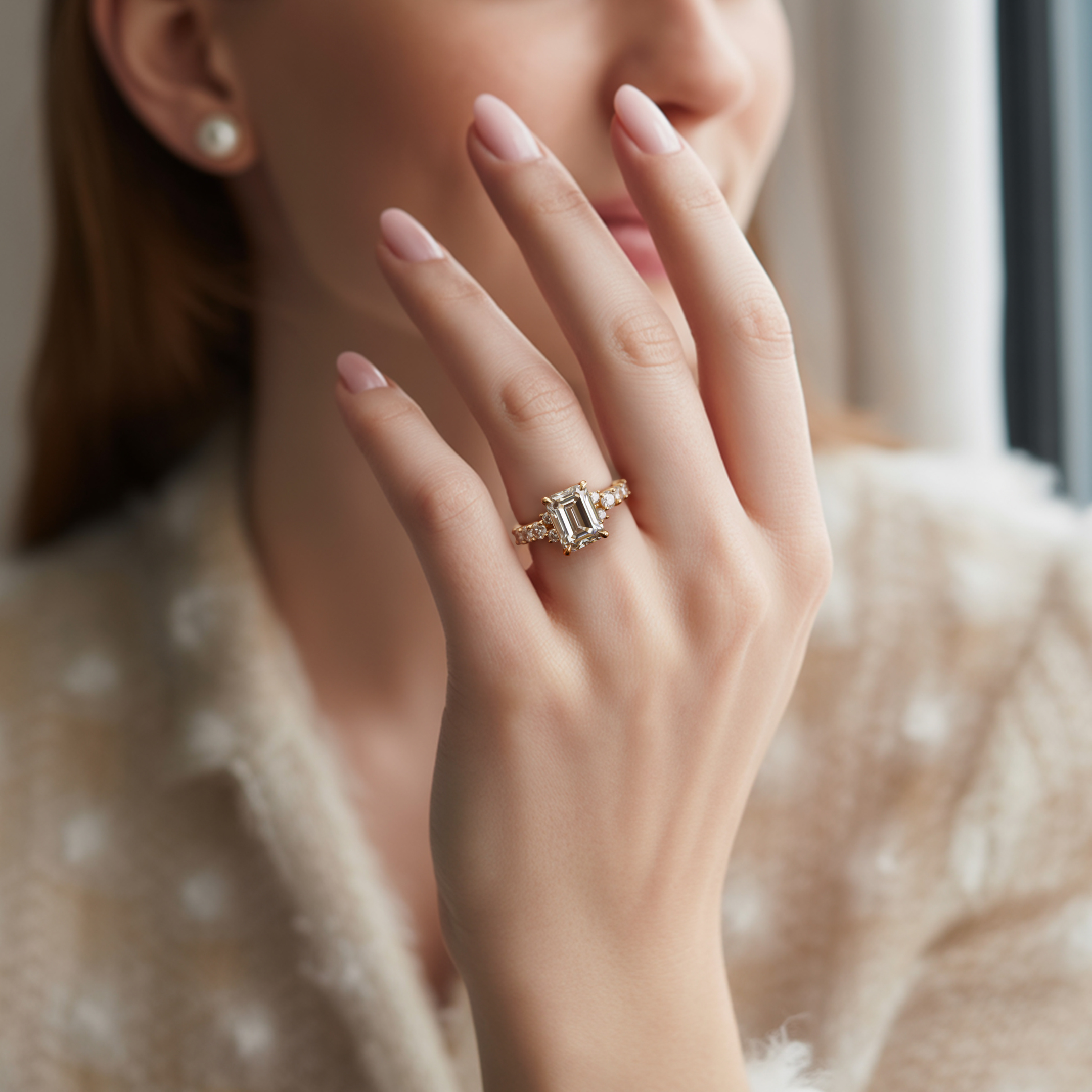 アデリナ・レイ 3CT エメラルドカット モアッサナイトリング