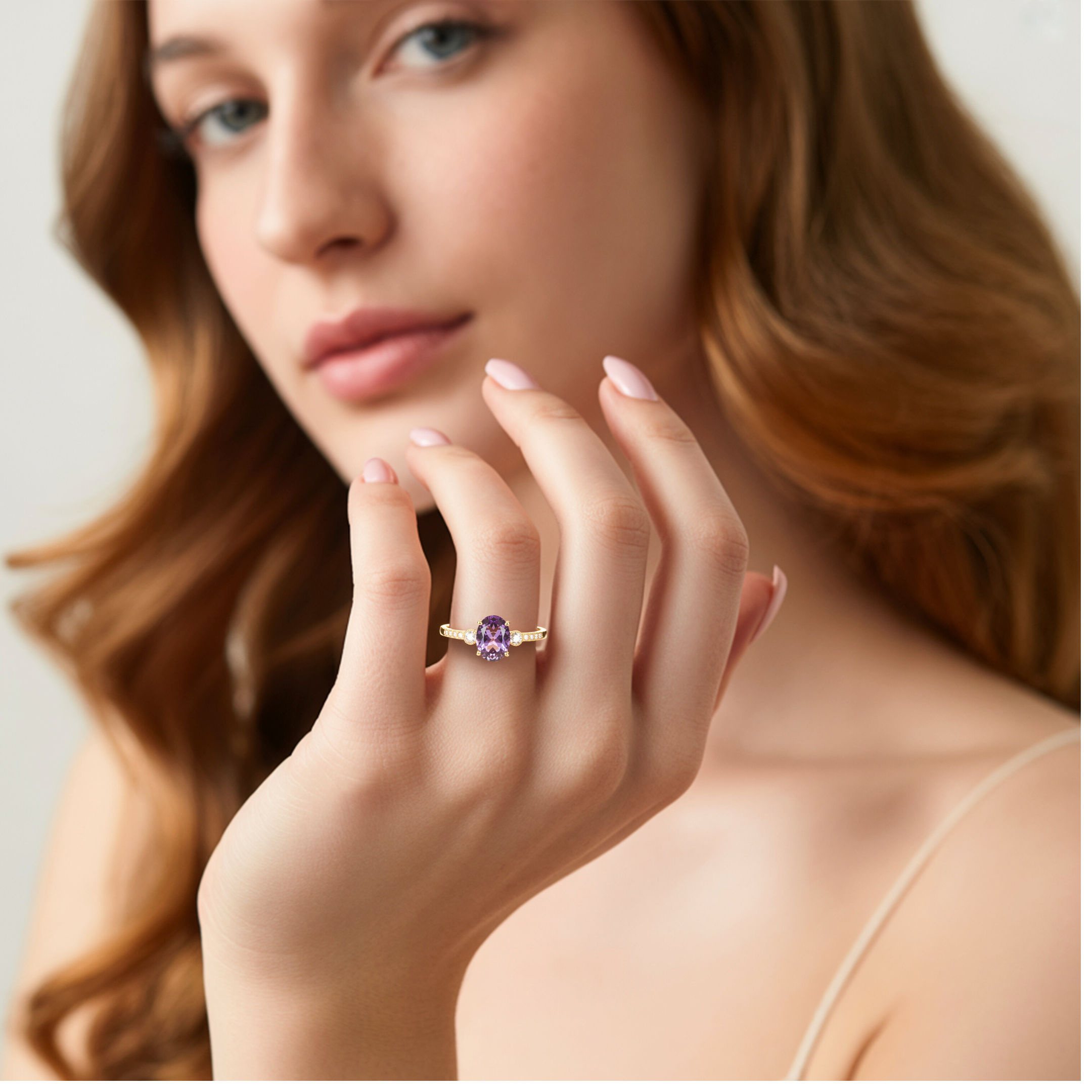 The Luna | 未来の妻へ 2CT オーバルカット パープル モアサナイトリング