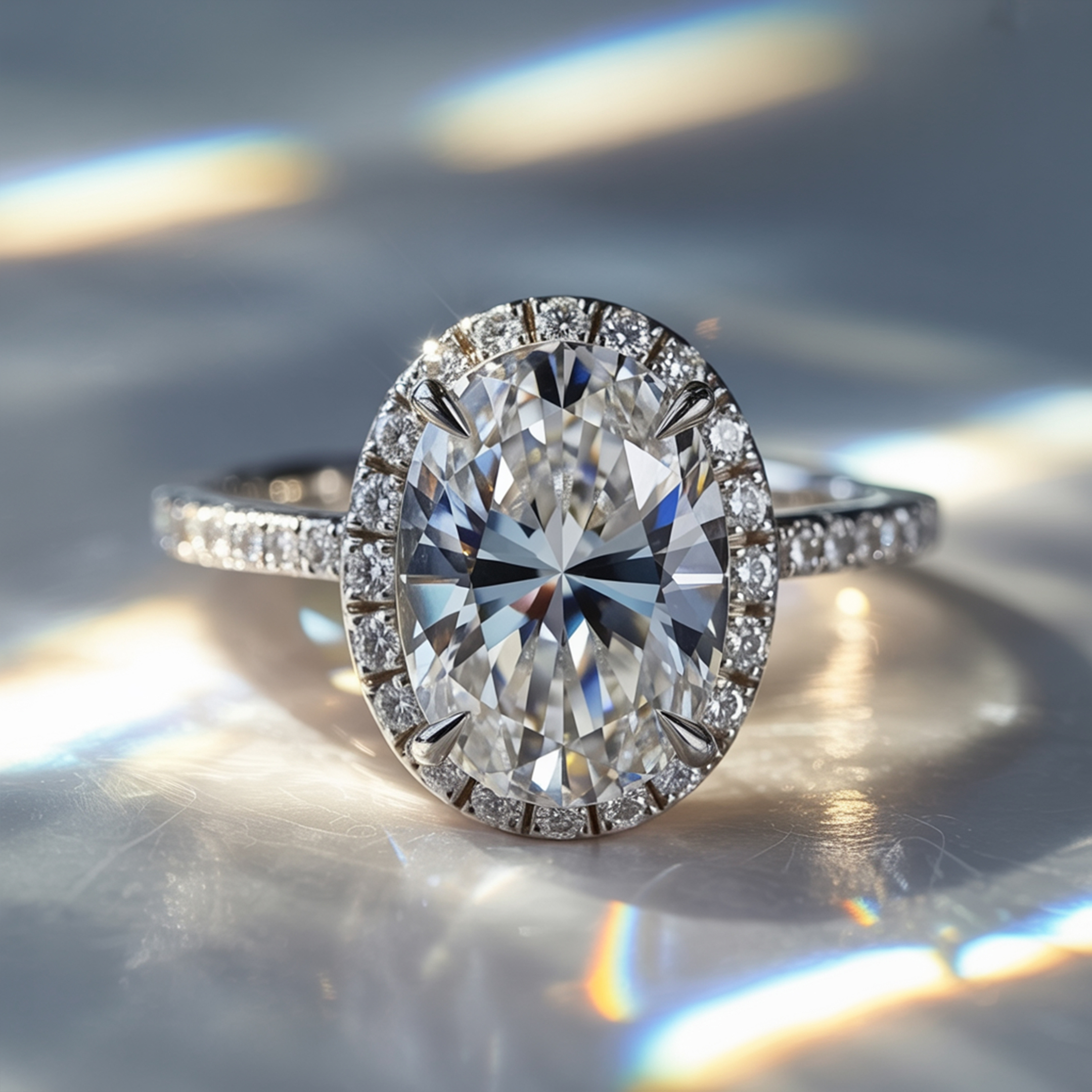 オパライン - ヘイロー モアッサナイト リング