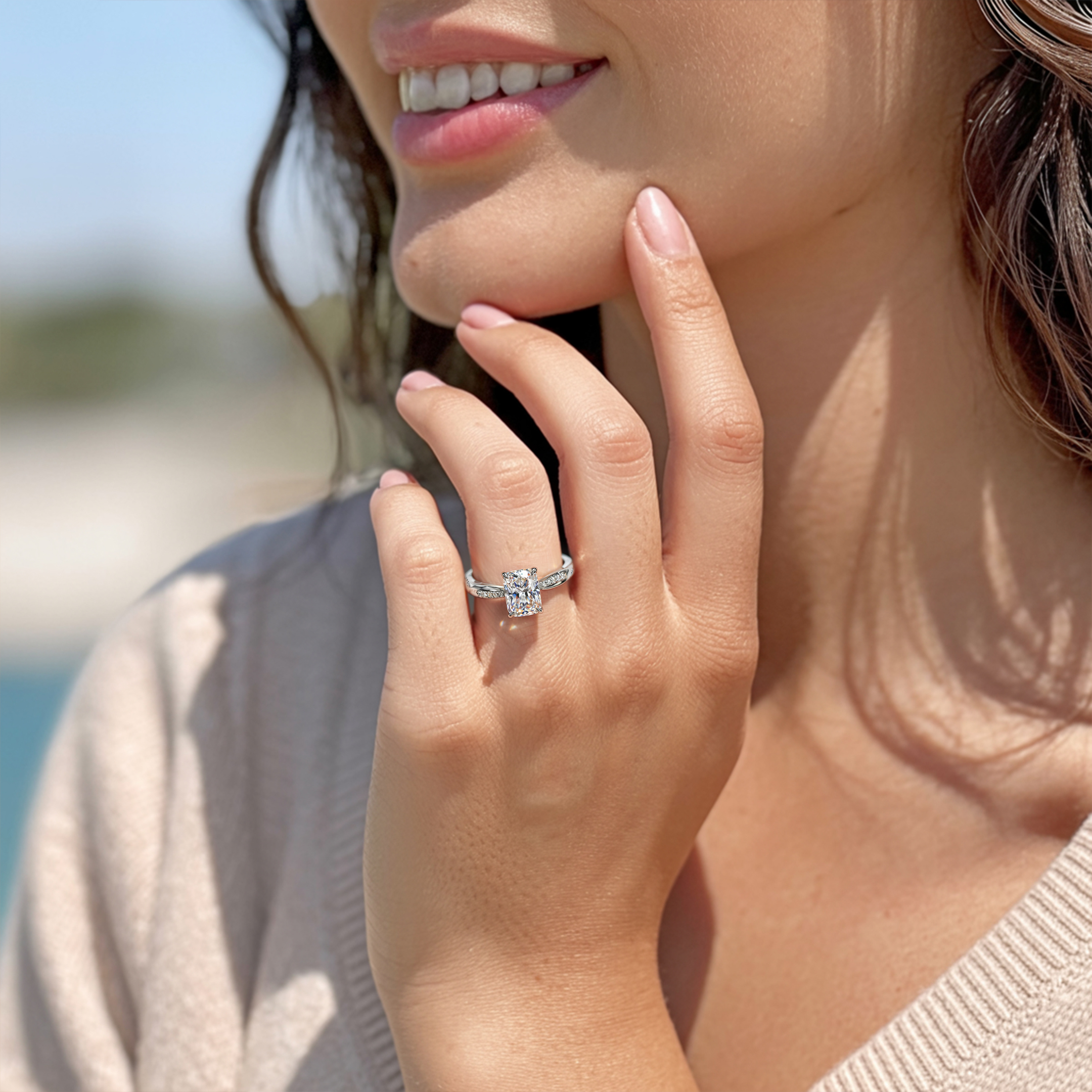 ツイストバンド 1CT ラディアントカット モアッサナイトリング