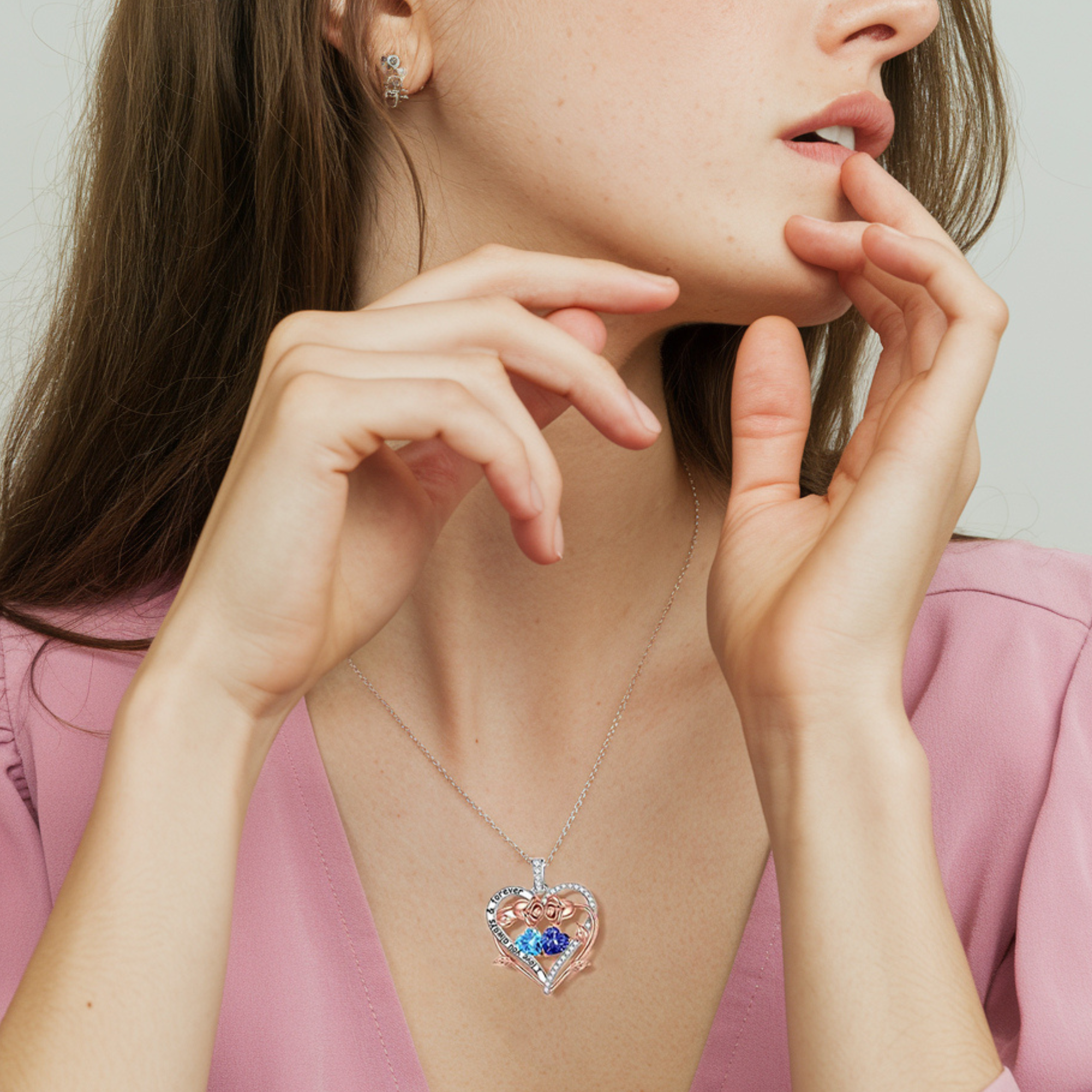 刻印ローズハート誕生石ネックレス