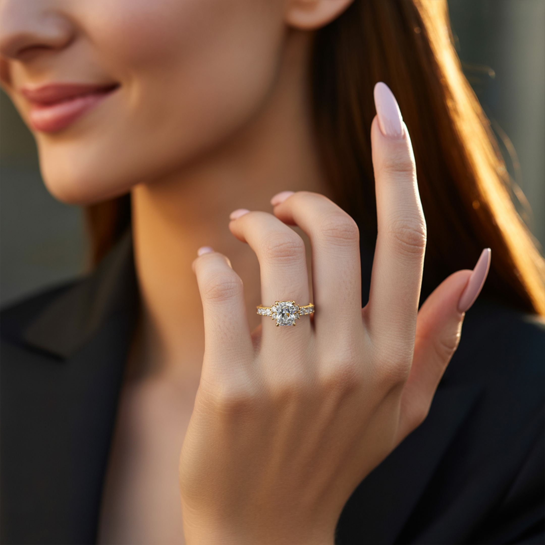 The Adelina Rae — Radiant Cut Moissanite Ring
アデリナ・レイ — ラディアントカット モアッサナイトリング