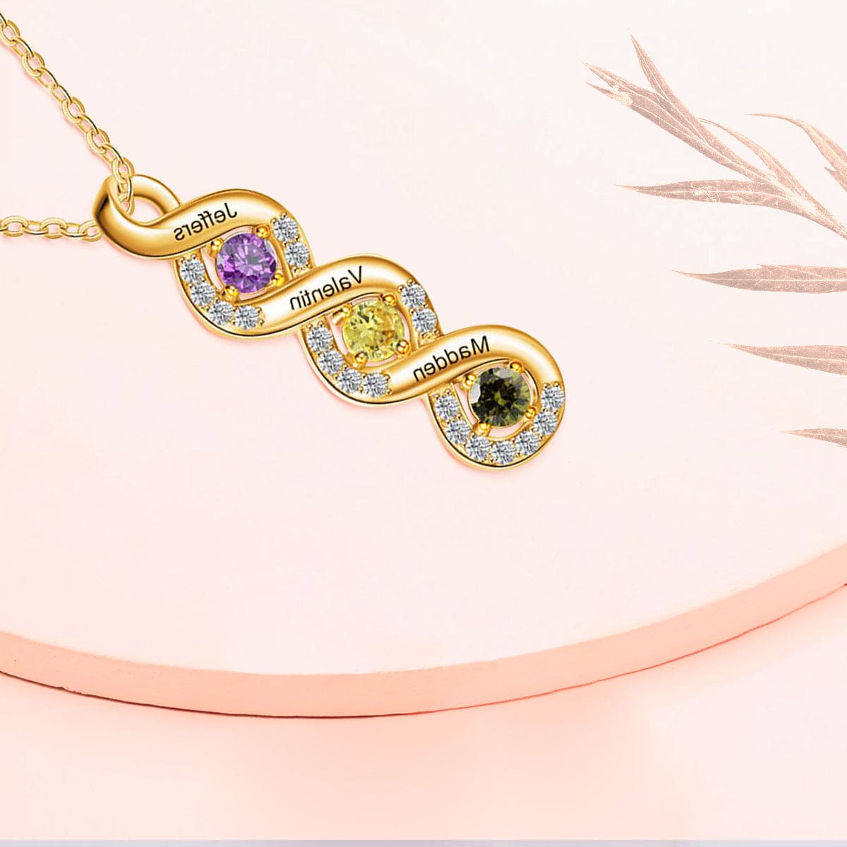 パーソナライズ 家族 インフィニティ 誕生石 ネックレス - S925 スターリングシルバー