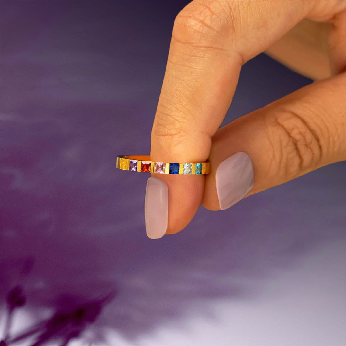 Personalized Family Birthstones Square Cut Ring - S925 Sterling Silver