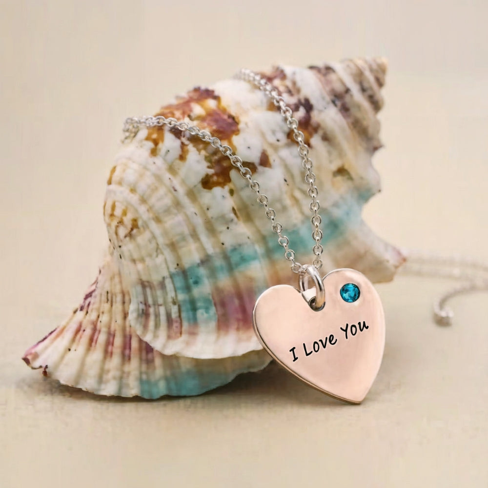 誕生石付きシルバーハートネックレス