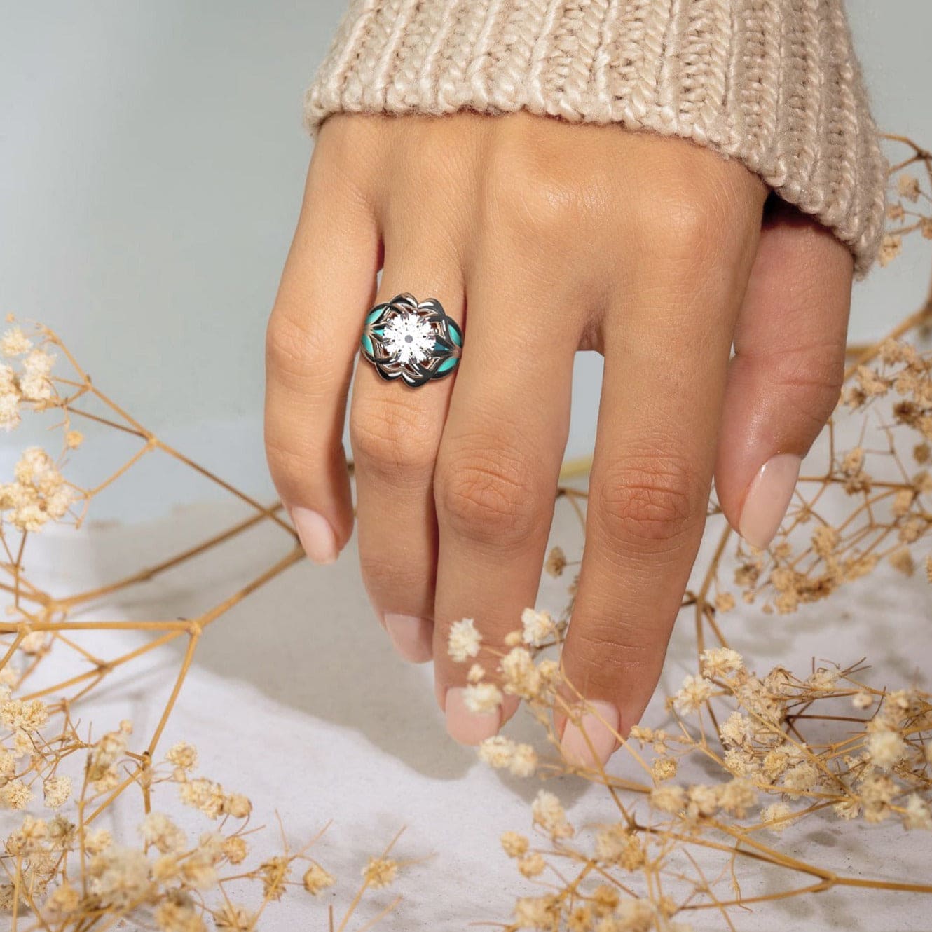 The Ocean Star: Ethical Diamond Ring - S925 Sterling Silver