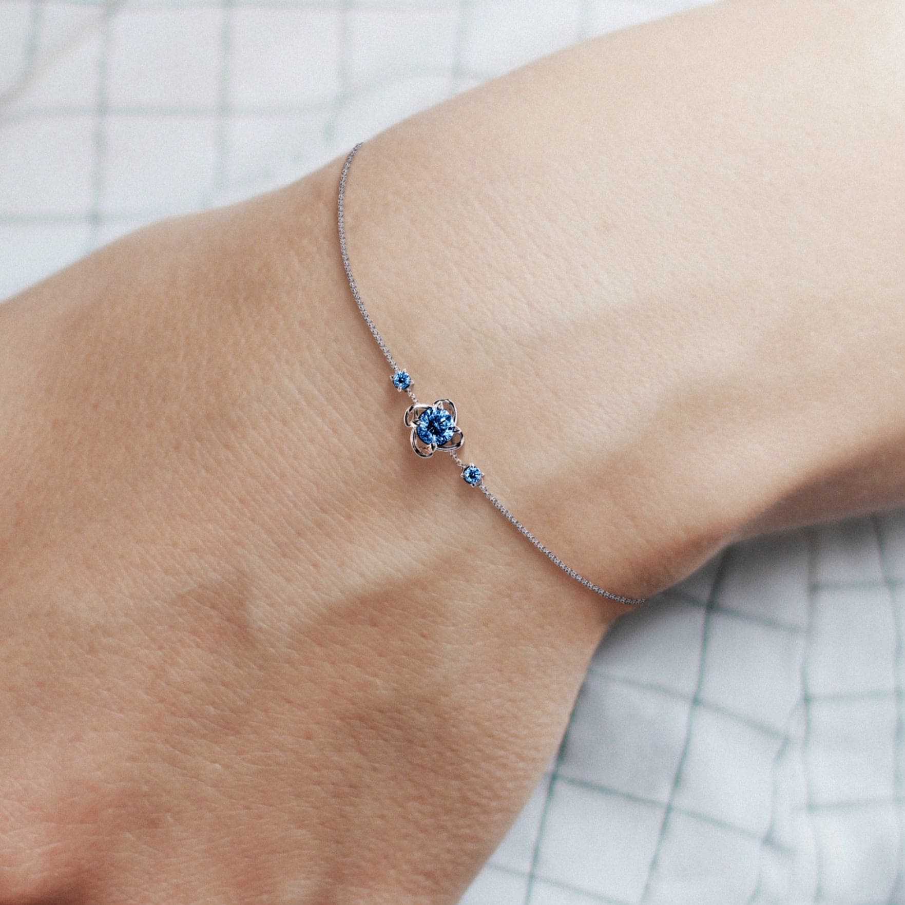 3月 アクアマリン ブレスレット - S925 スターリングシルバー