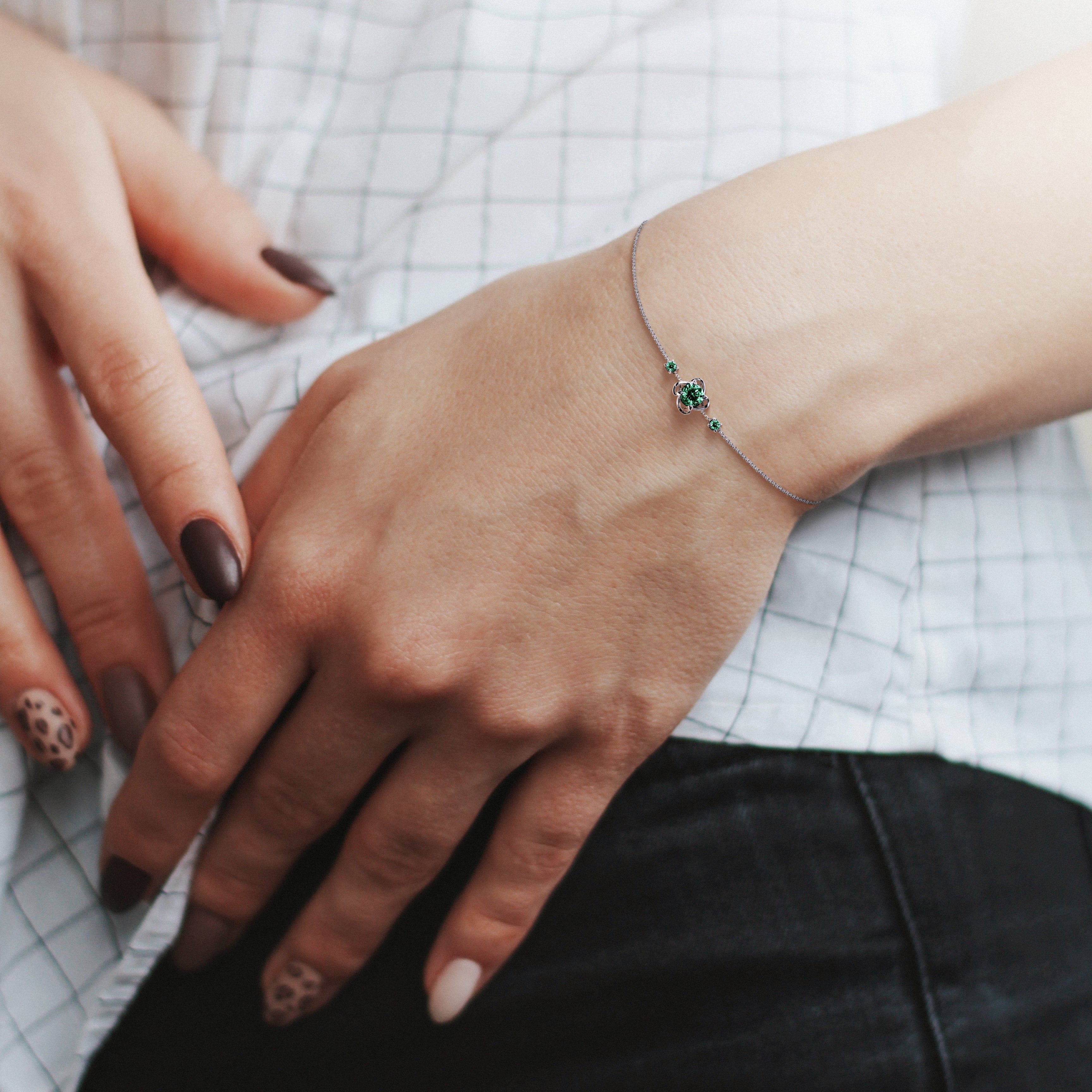 5月 エメラルド ブレスレット - S925 スターリングシルバー