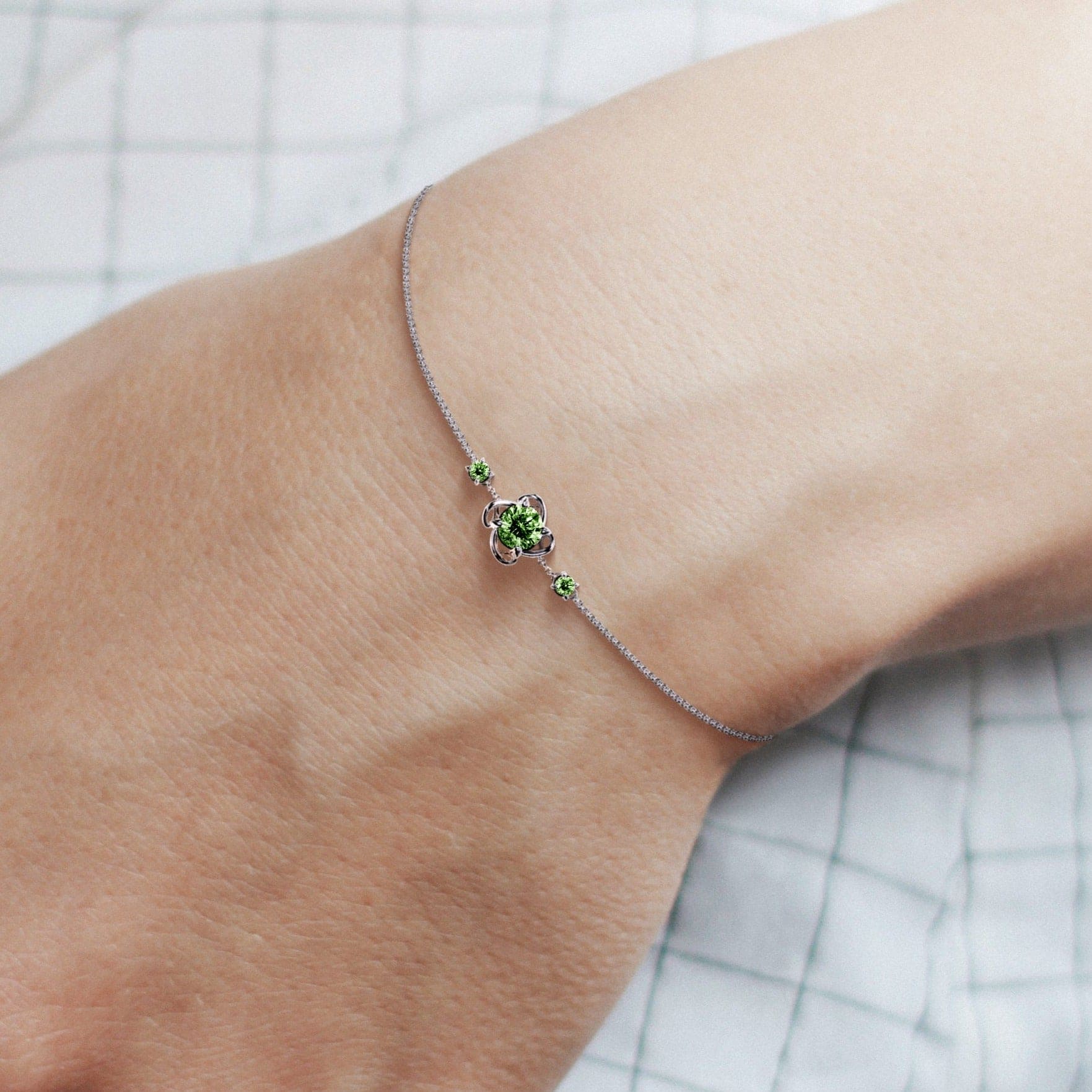 8月 ペリドット ブレスレット - S925 スターリングシルバー