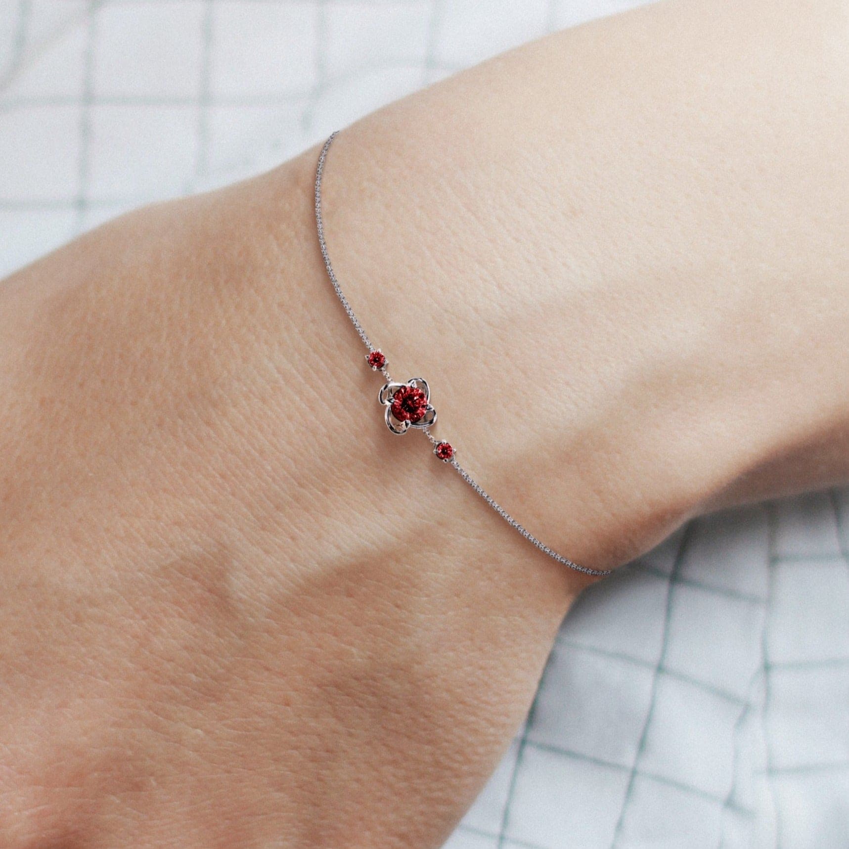 7月 ルビー ブレスレット - S925 スターリングシルバー