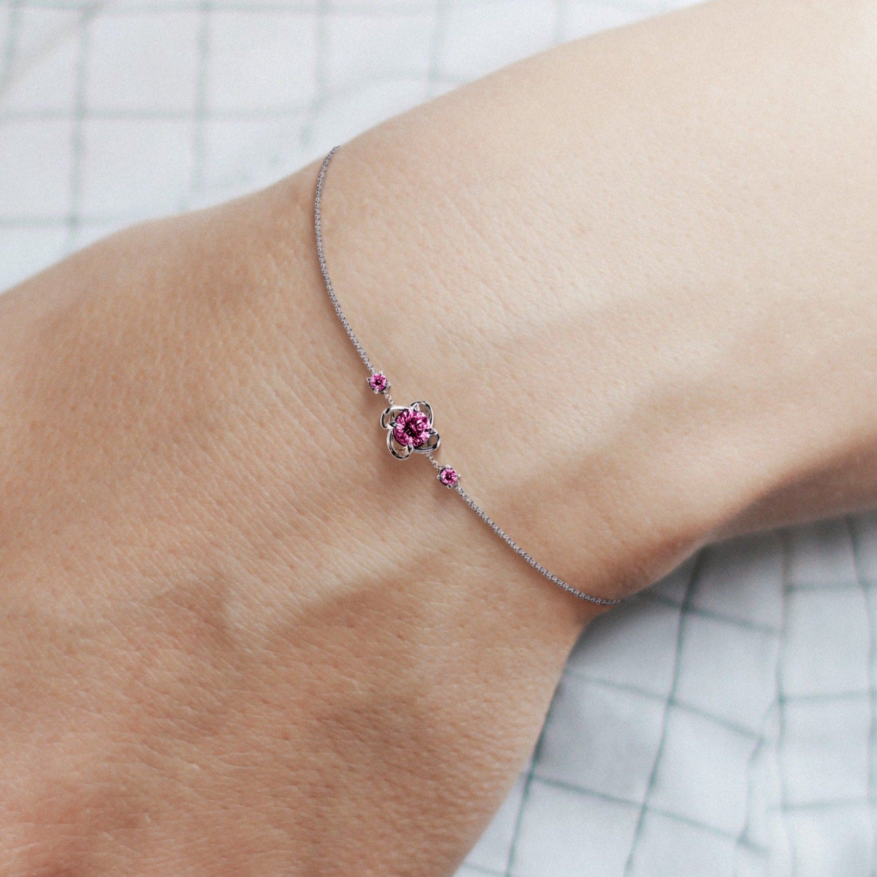 10月トルマリン誕生石ブレスレット - S925スターリングシルバー