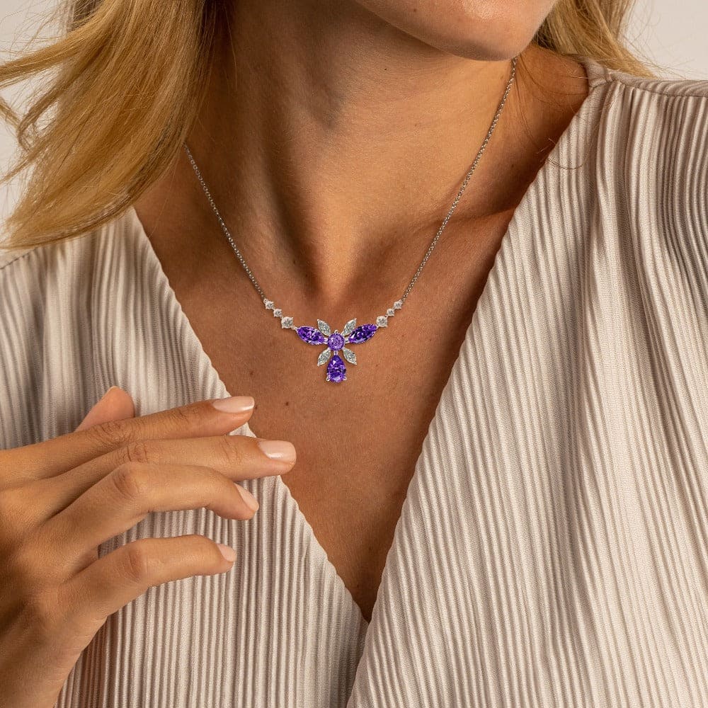 Blossom: Floral Brilliant-Cut ネックレス - S925 スターリングシルバー