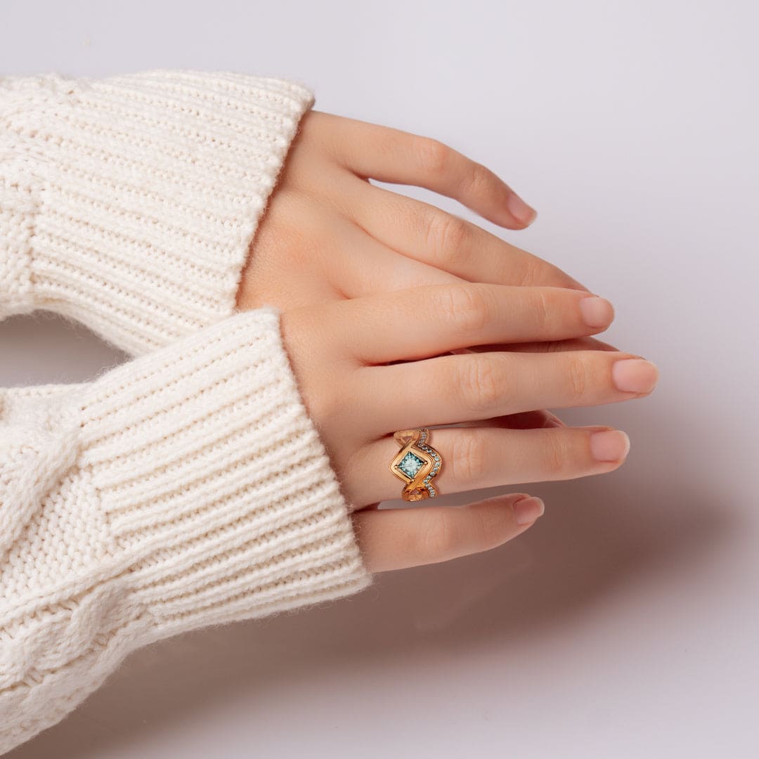 アクアエレガンス:プリンセスカット2ピースリング - 18Kローズゴールドヴェルメイユ