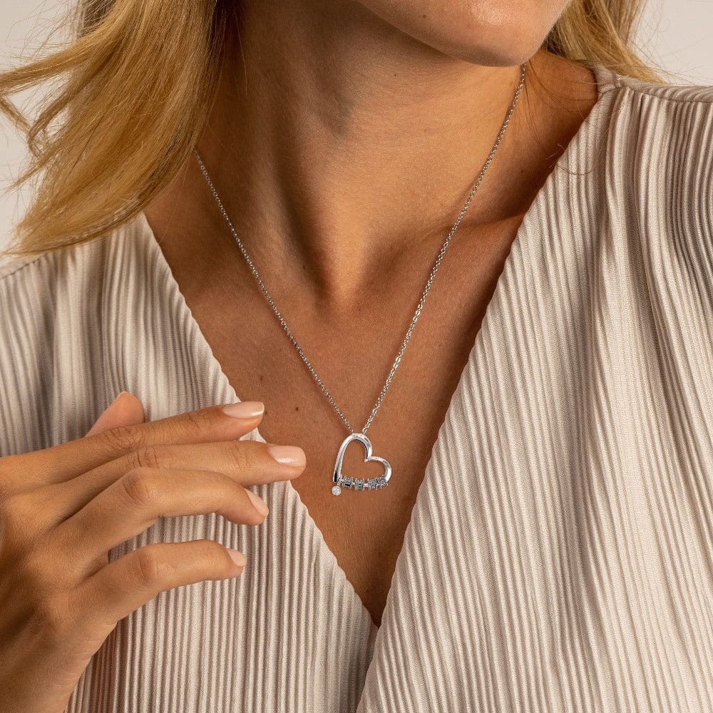 刻印ビーズ付きハートネックレス & ダイヤモンド