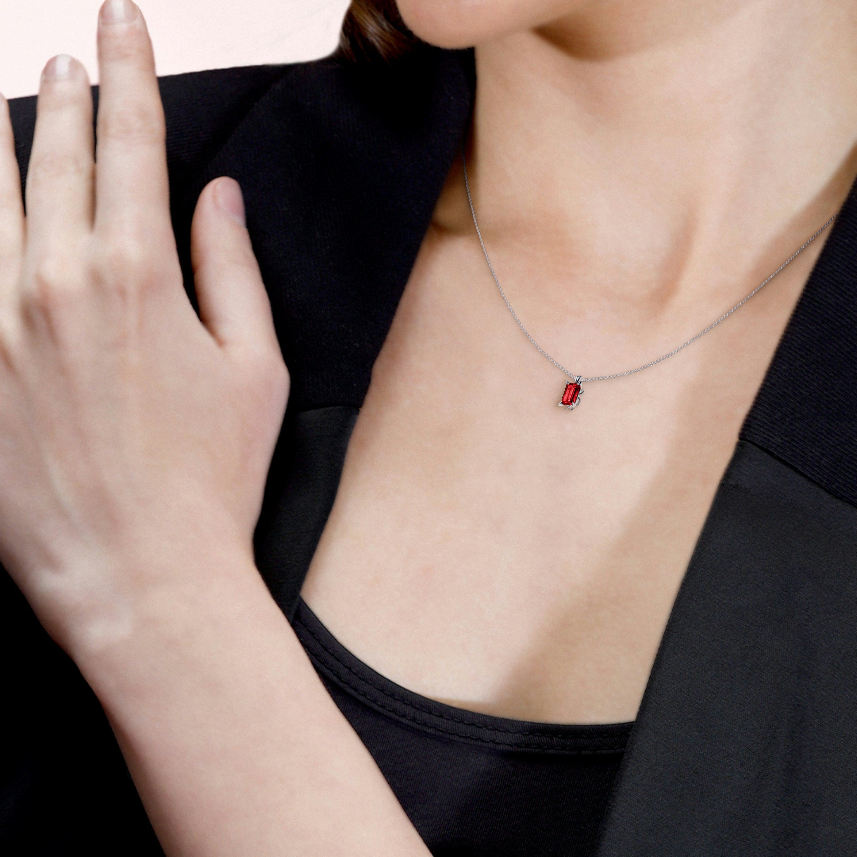 7月 ルビー誕生石ネックレス - S925 スターリングシルバー