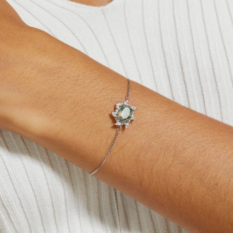 サンバースト 天然モスアゲート ブレスレット - S925 スターリングシルバー