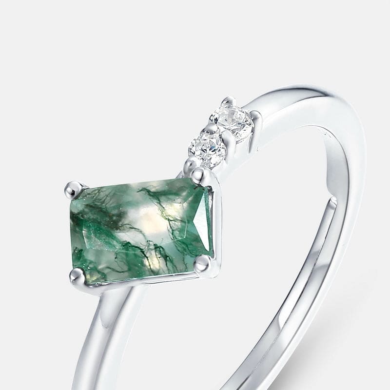 トリオアクセント 天然モスアゲートリング - S925スターリングシルバー