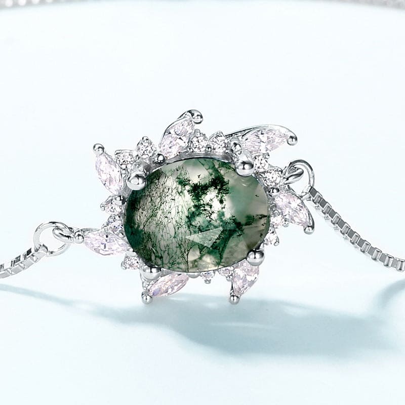 サンバースト 天然モスアゲート ブレスレット - S925 スターリングシルバー