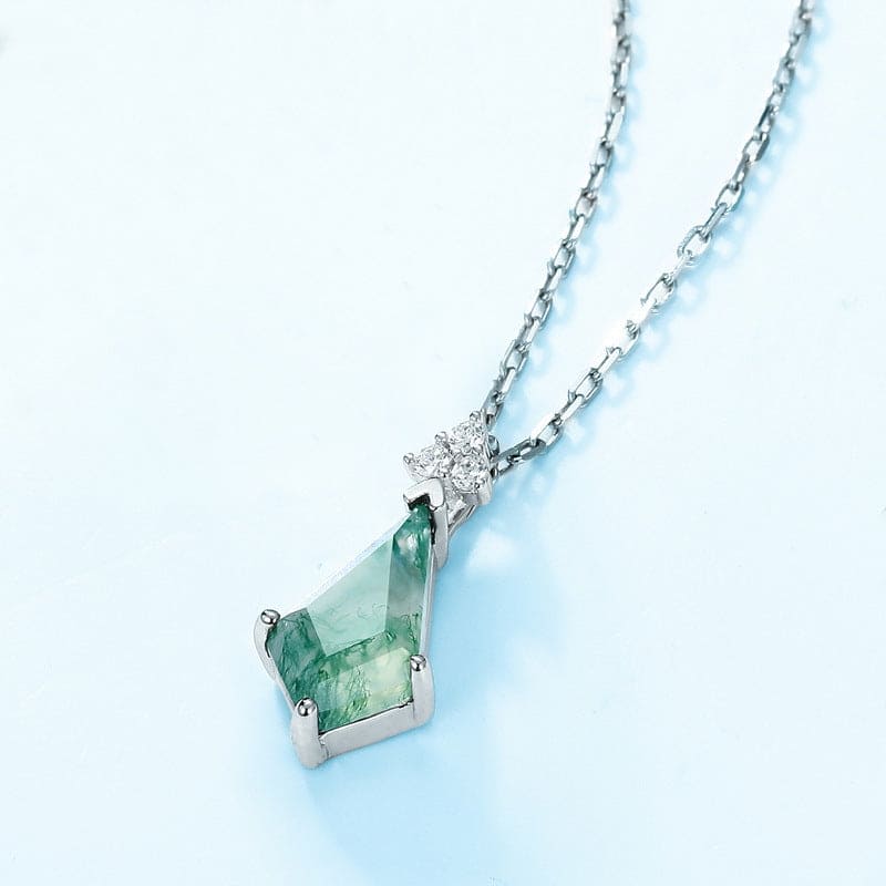 トリリオンカット 天然モスアゲート ポイントネックレス - S925 スターリングシルバー