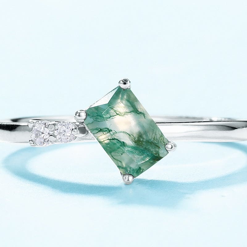 トリオアクセント 天然モスアゲートリング - S925スターリングシルバー