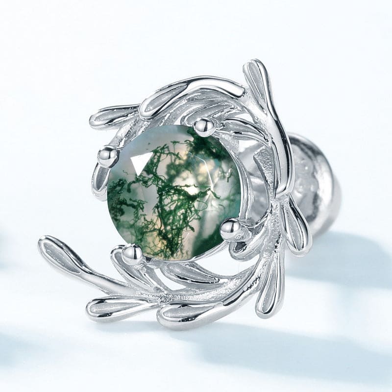 <p>天然モスアゲート S925 スターリングシルバー製ヴァインラップスタッドピアス</p>