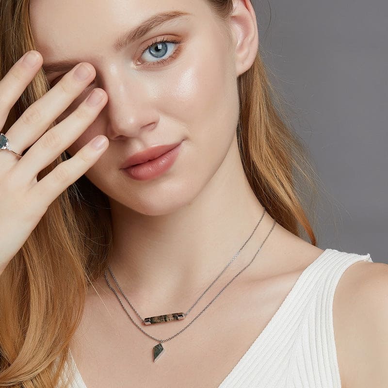 カイトハーモニー 天然モスアゲート ペンダントネックレス - S925 スターリングシルバー