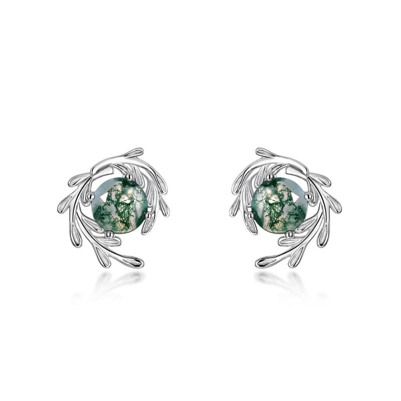 To My Beautiful Mom, From Son | Leaf Moss Agate Earrings - S925