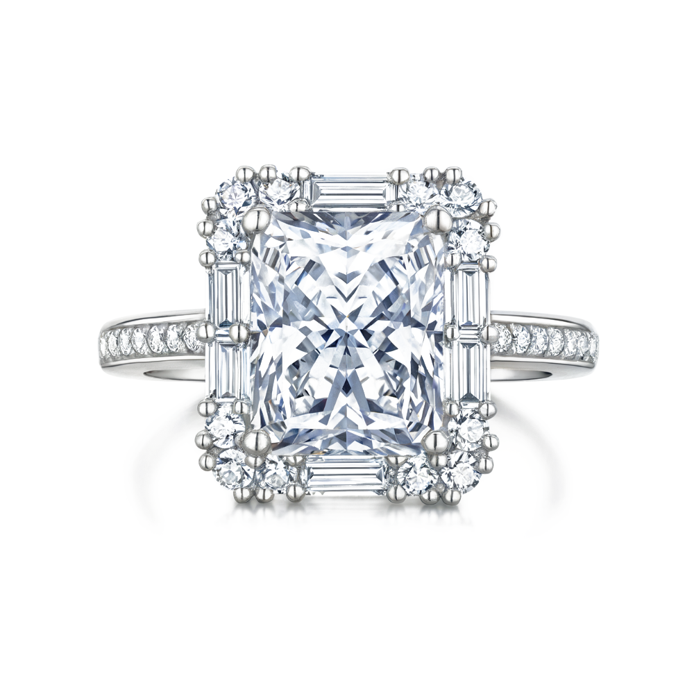 4CT ラディアントカット ヘイロー エタニティ モアッサナイトリング